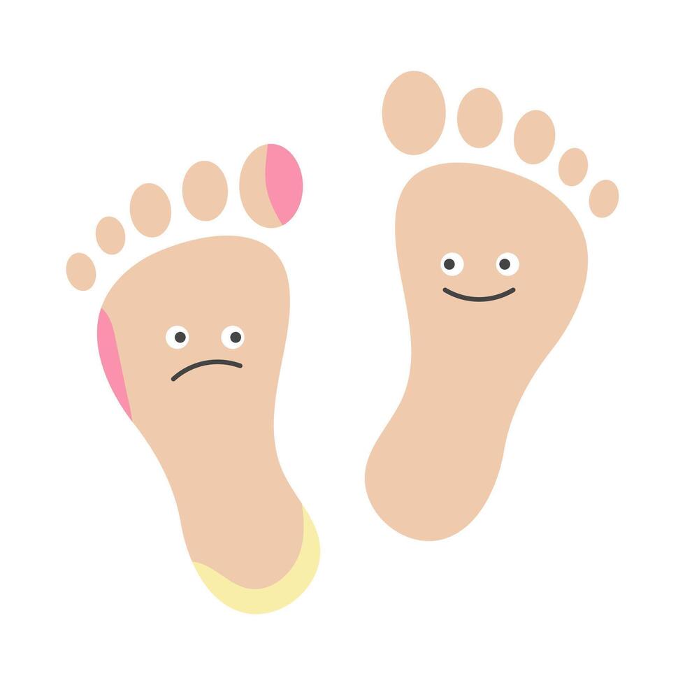 Human feet illustration. Healthy foot and dermatology problem foot vector