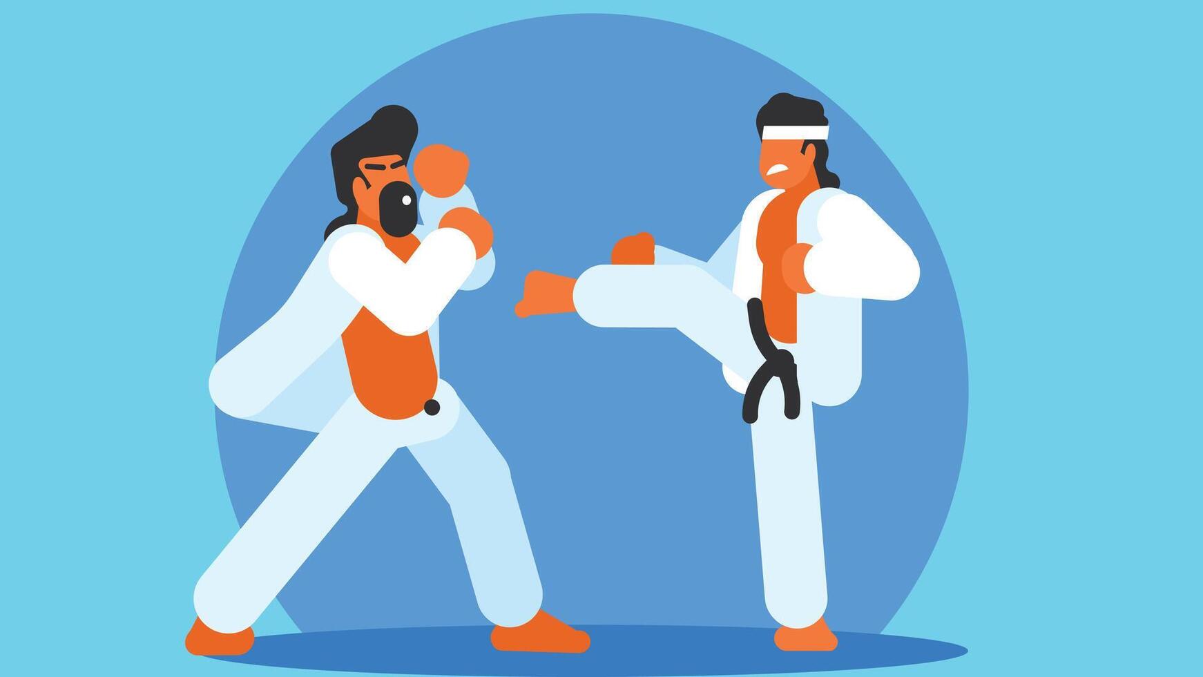 Karate players in a final competition for the medal flat illustration vector