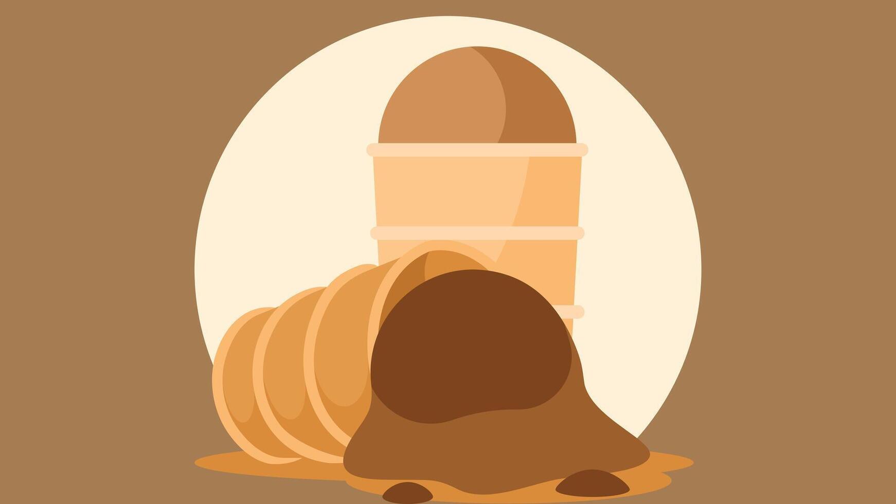 Sand barrels flipped on construction site flat design vector