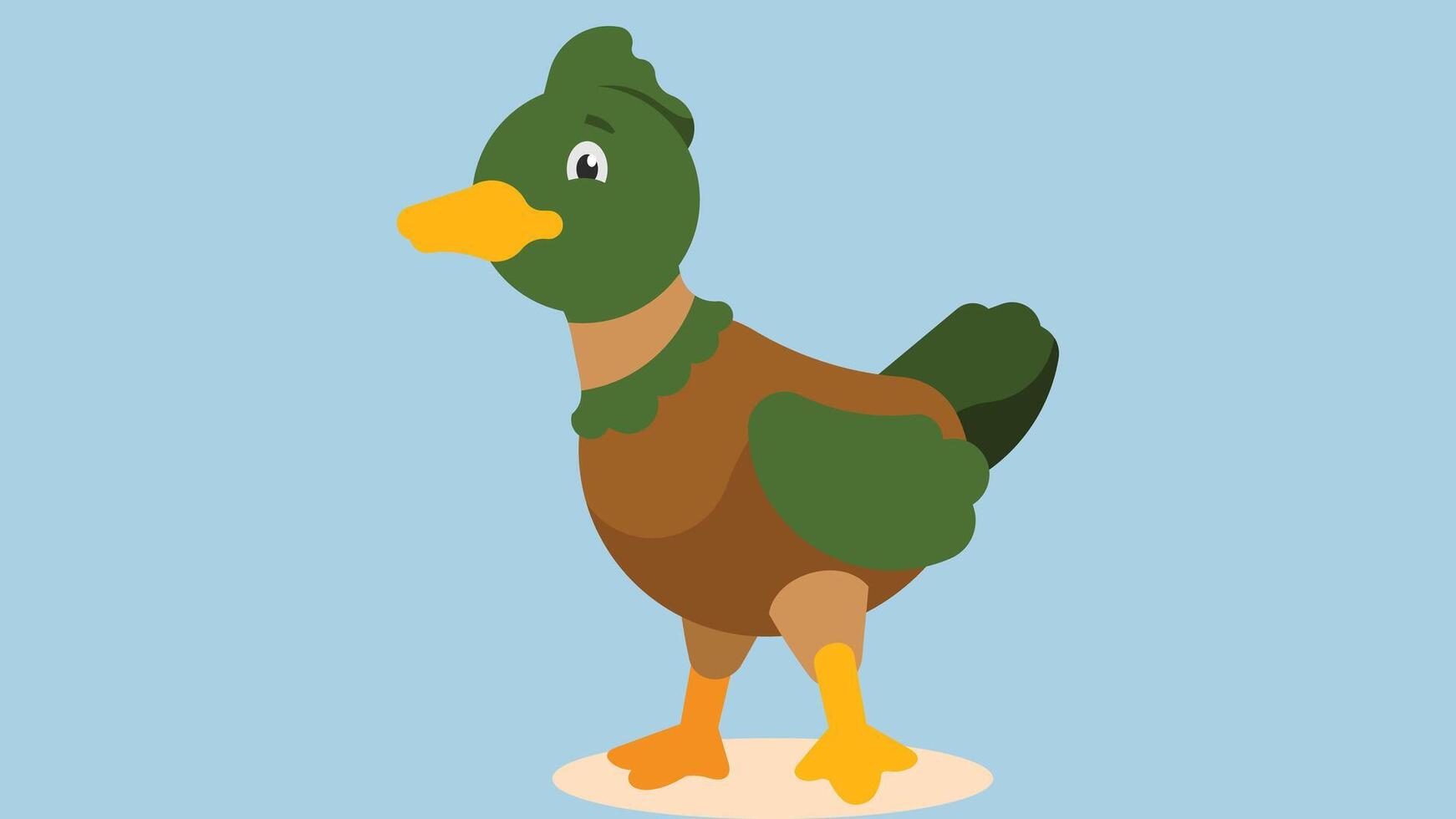 Duck bird cartoon character farm animals for children book illustration vector