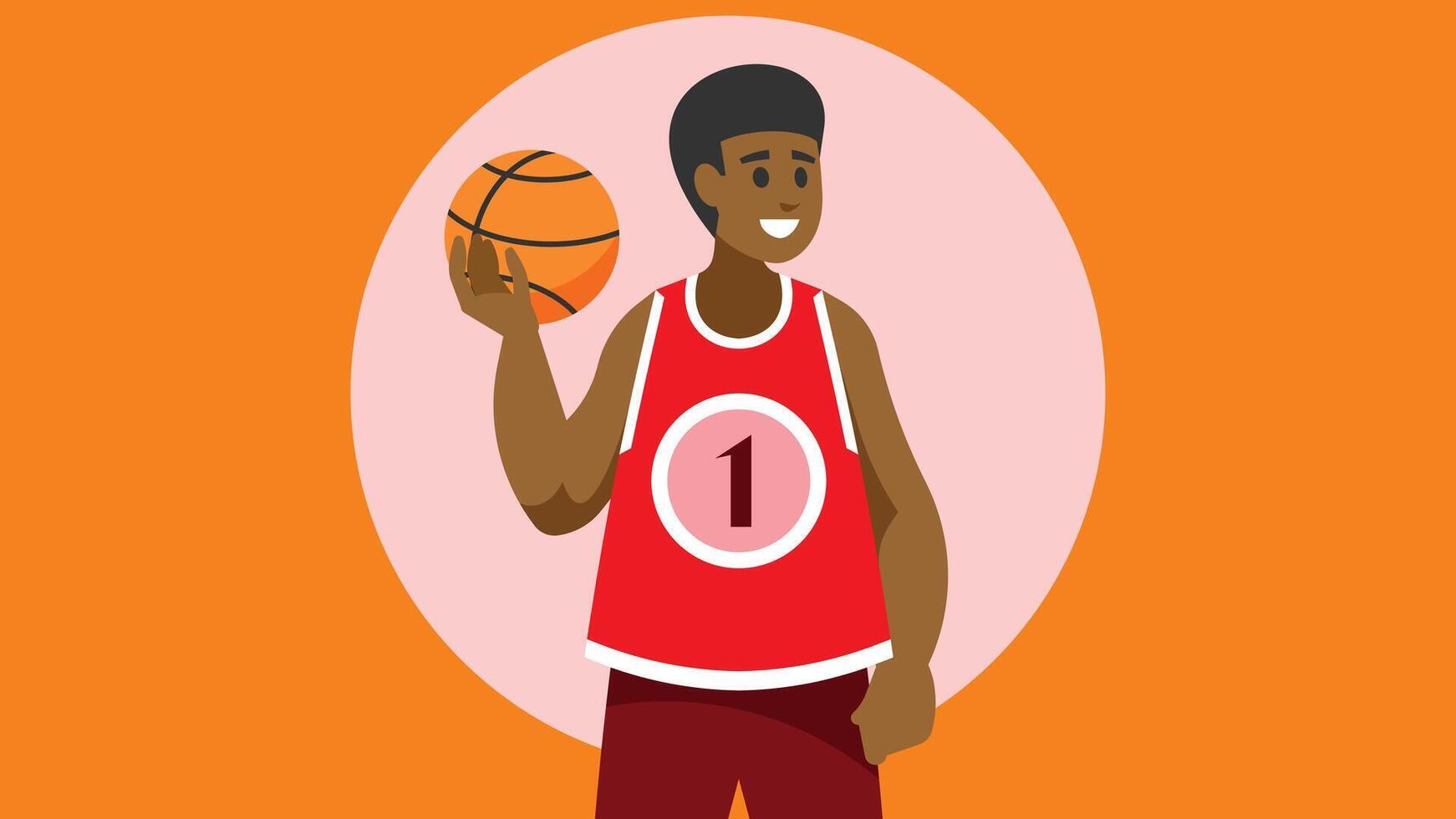 baloncesto jugador sostiene un pelota en un partido juego ilustración vector
