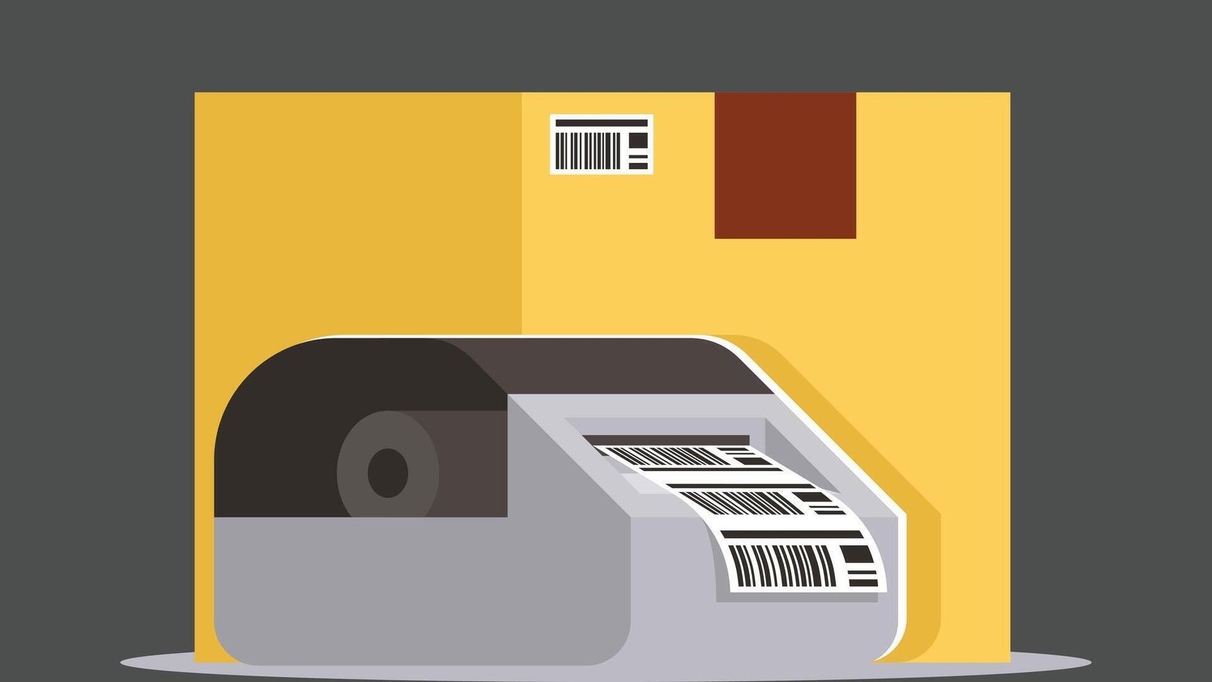 Bar code machine printing codes on packages flat design vector