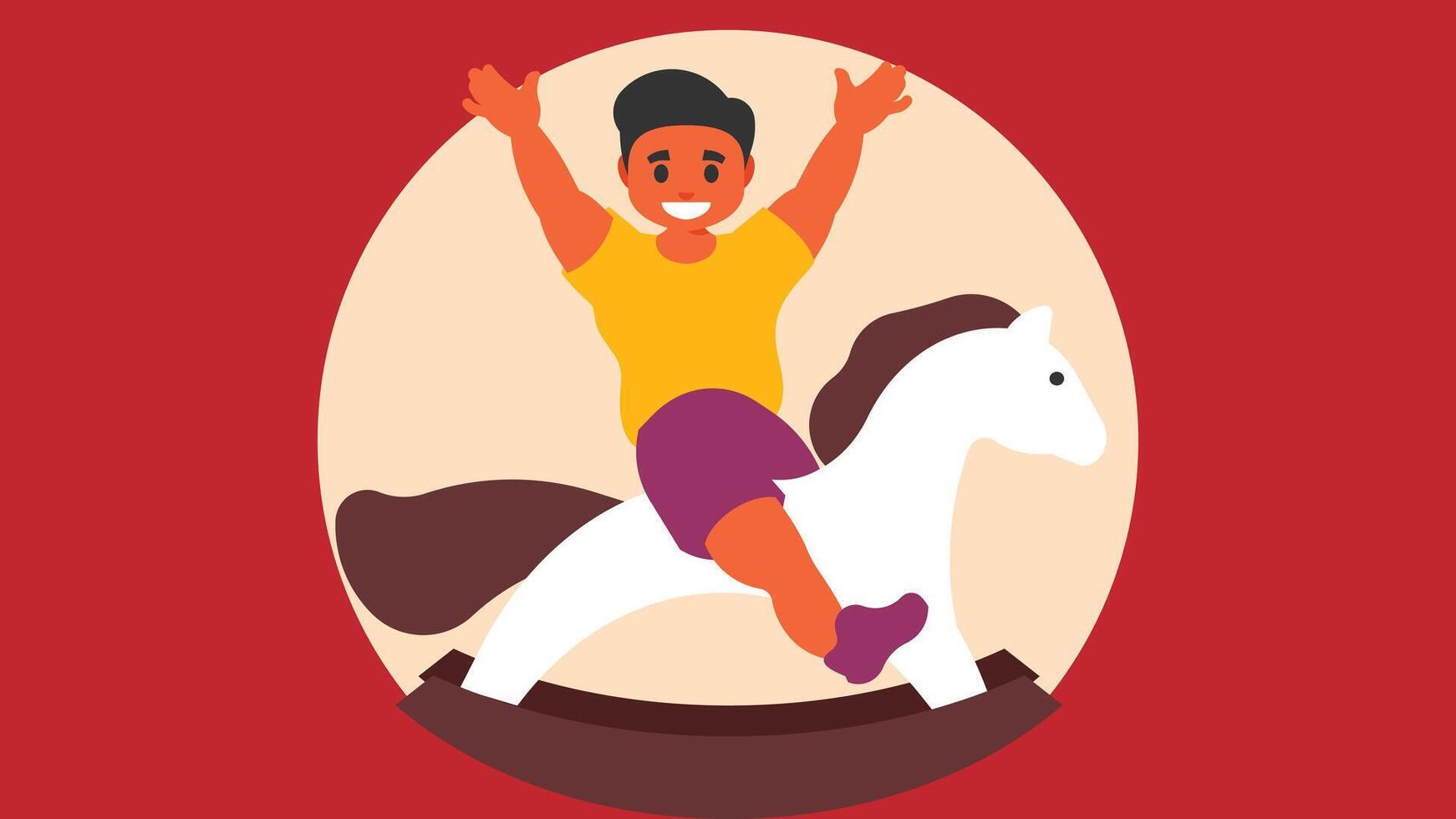 boy plays with horse toy with extreme hapiness flat design vector