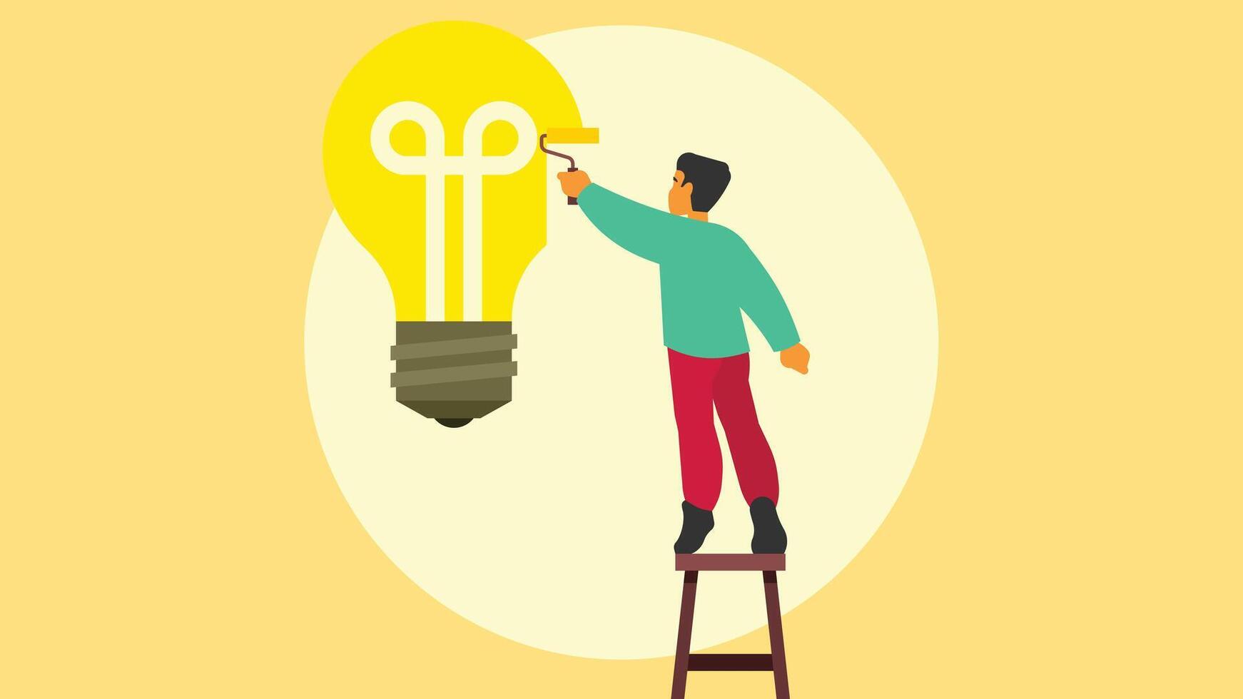 Guy has a new creative idea with light bulb abstract flat design vector