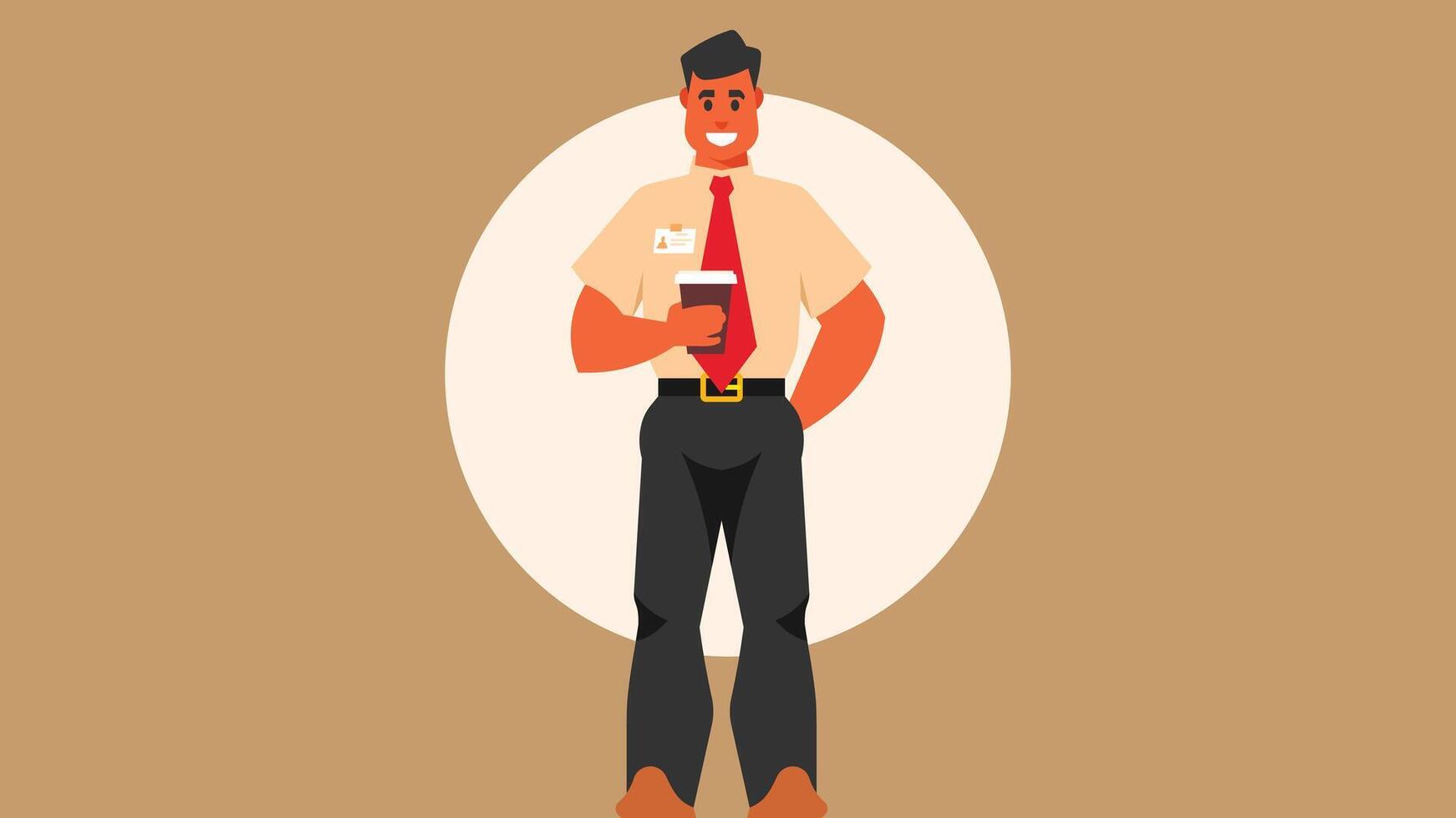 empleado sostiene un taza de café con formal uniforme ilustración vector