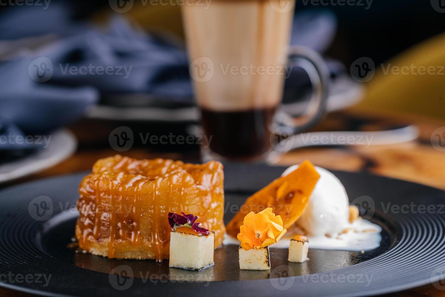 Tarta Tine served in dish isolated on table side view of arabic baked dessert food photo