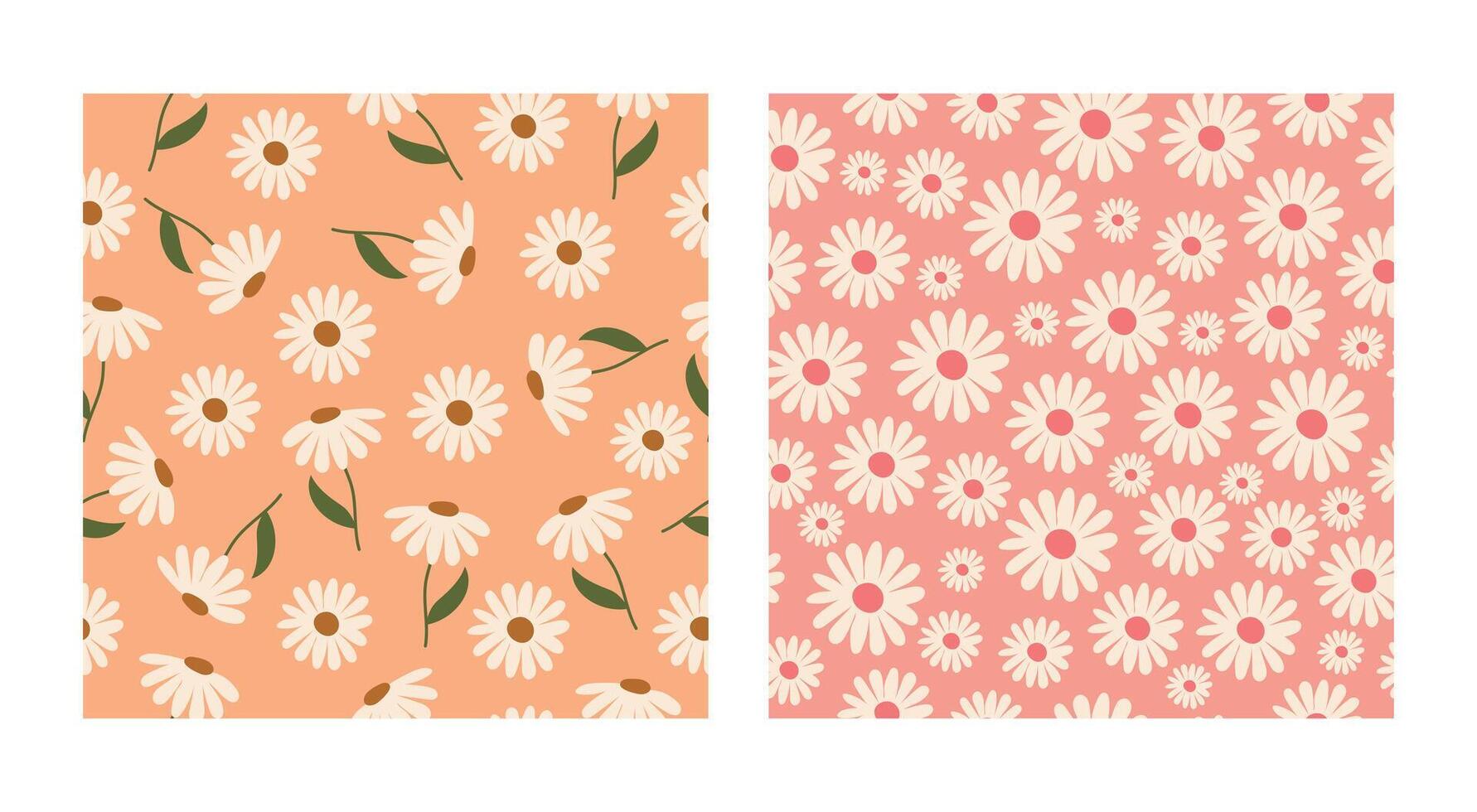 Set of floral seamless backgrounds. Delicate cute flowers in peach tones. vector