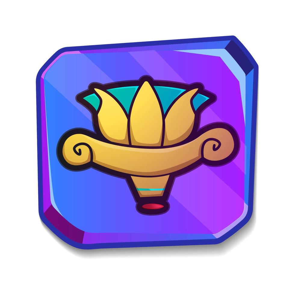 Cartoon stone board or blank clay tablet with lotus flower. Culture religious symbol of Egyptian. Ancient Egypt object for graphical user interface, game design on white background. vector