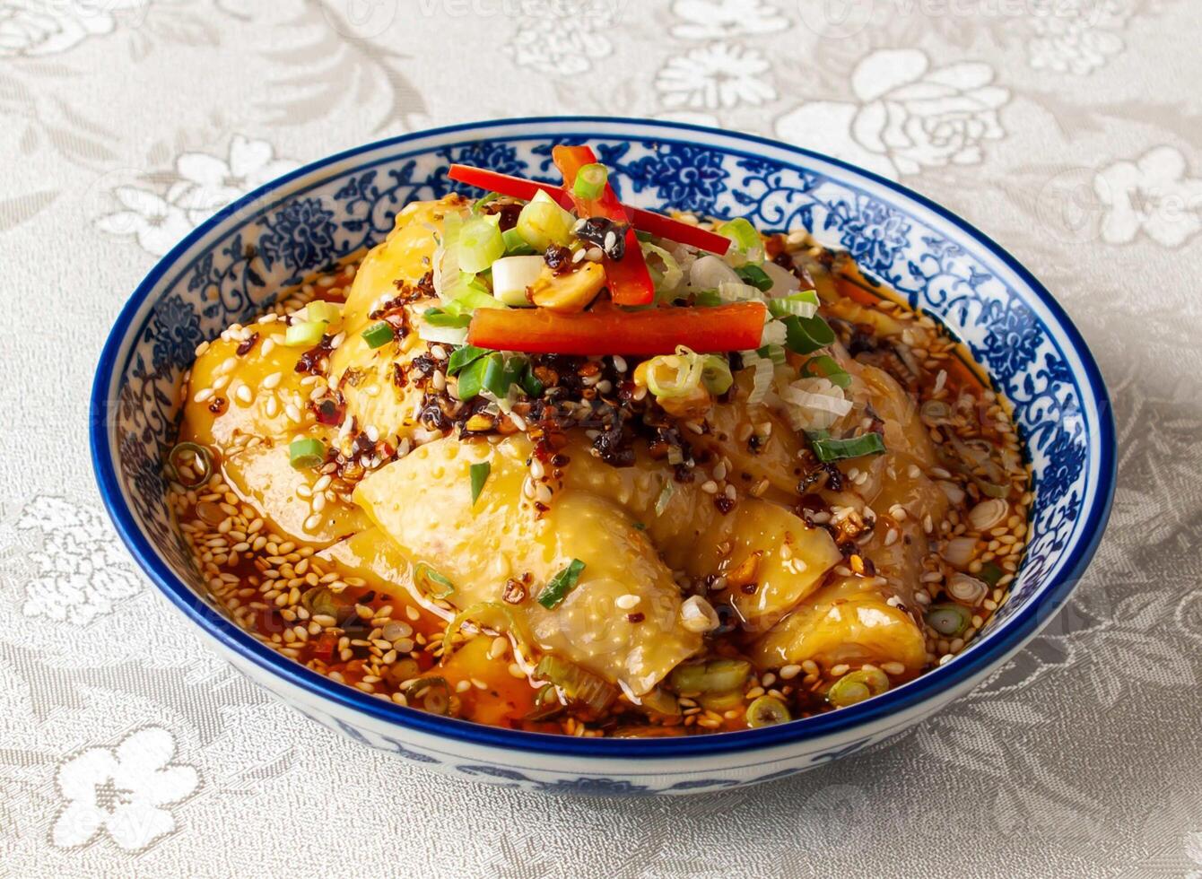 Sichuan Spicy Drool Chicken served dish isolated on background top view of hong kong chinese food photo