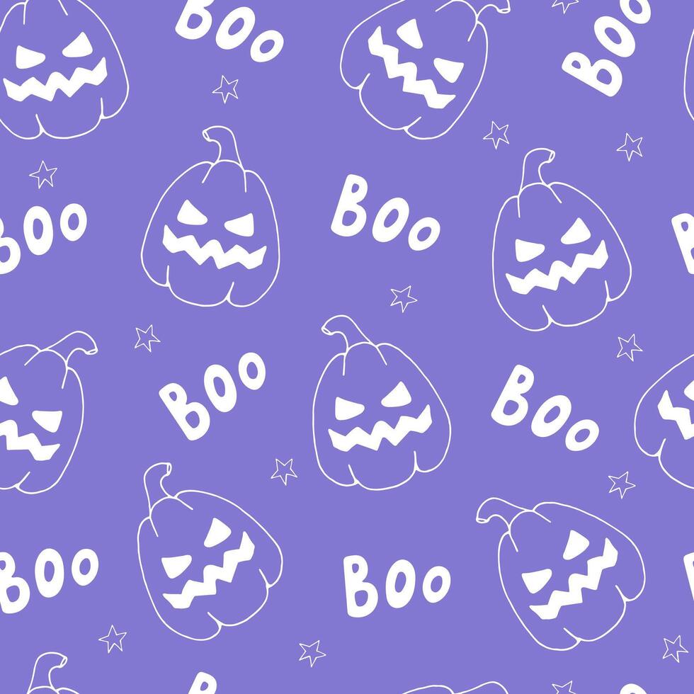 Seamless pattern with cute pumpkin. Halloween doodle seamless pattern. Texture for fabric, wrapping, textile, wallpaper, clothing. vector