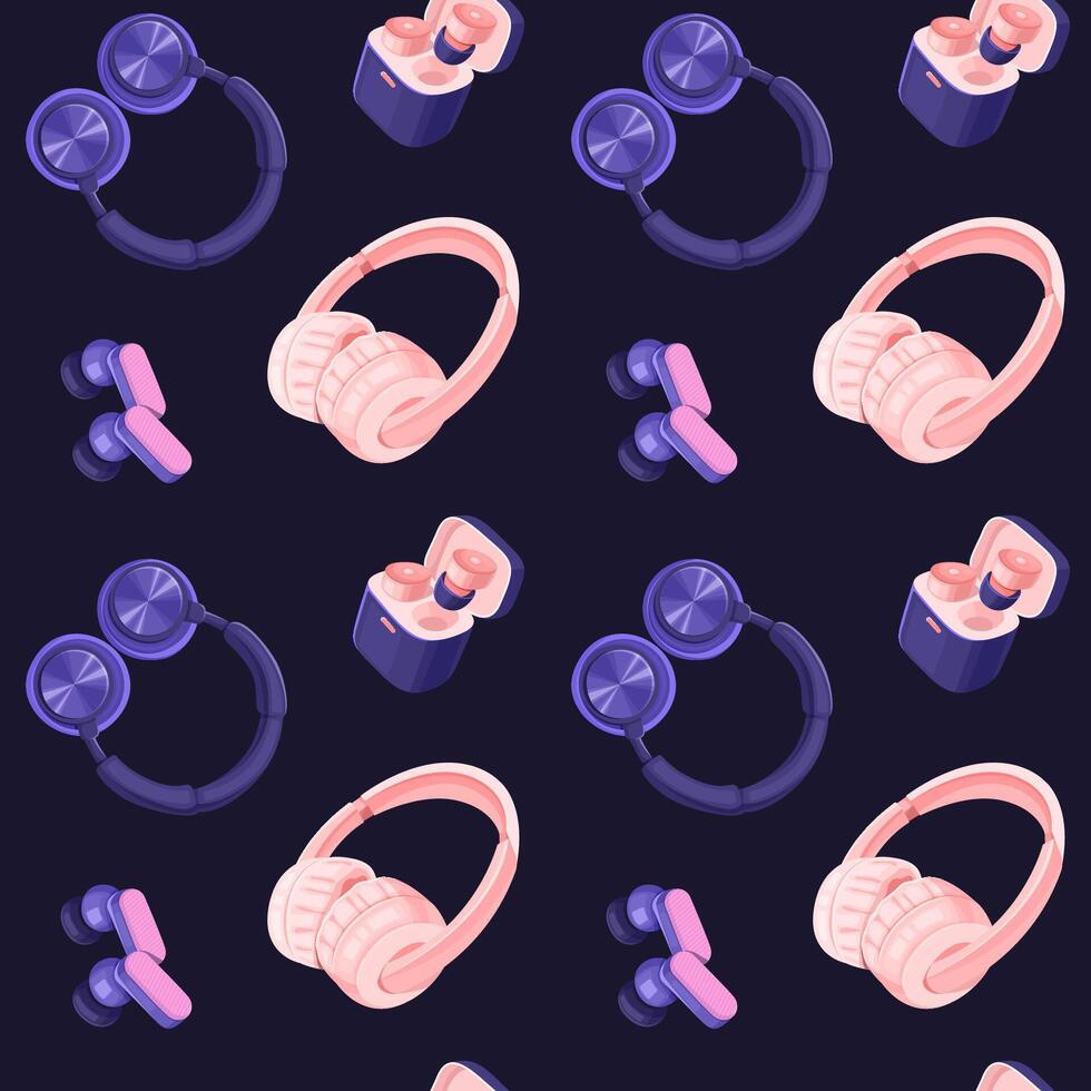 Audio Equipment Seamless Pattern on Navy Background vector