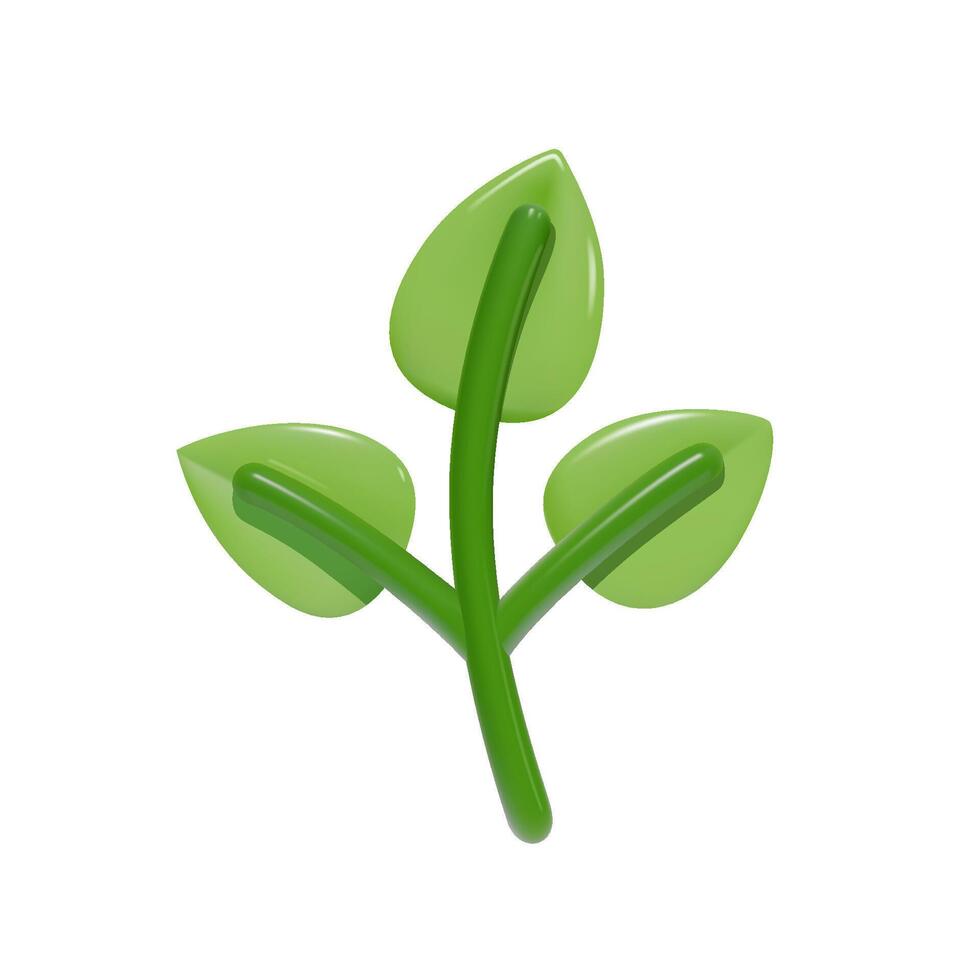 3d icono de un verde brote con Tres hojas. ilustración de un planta rama. un símbolo de ambiental amabilidad, naturalidad y orgánico planta productos vector