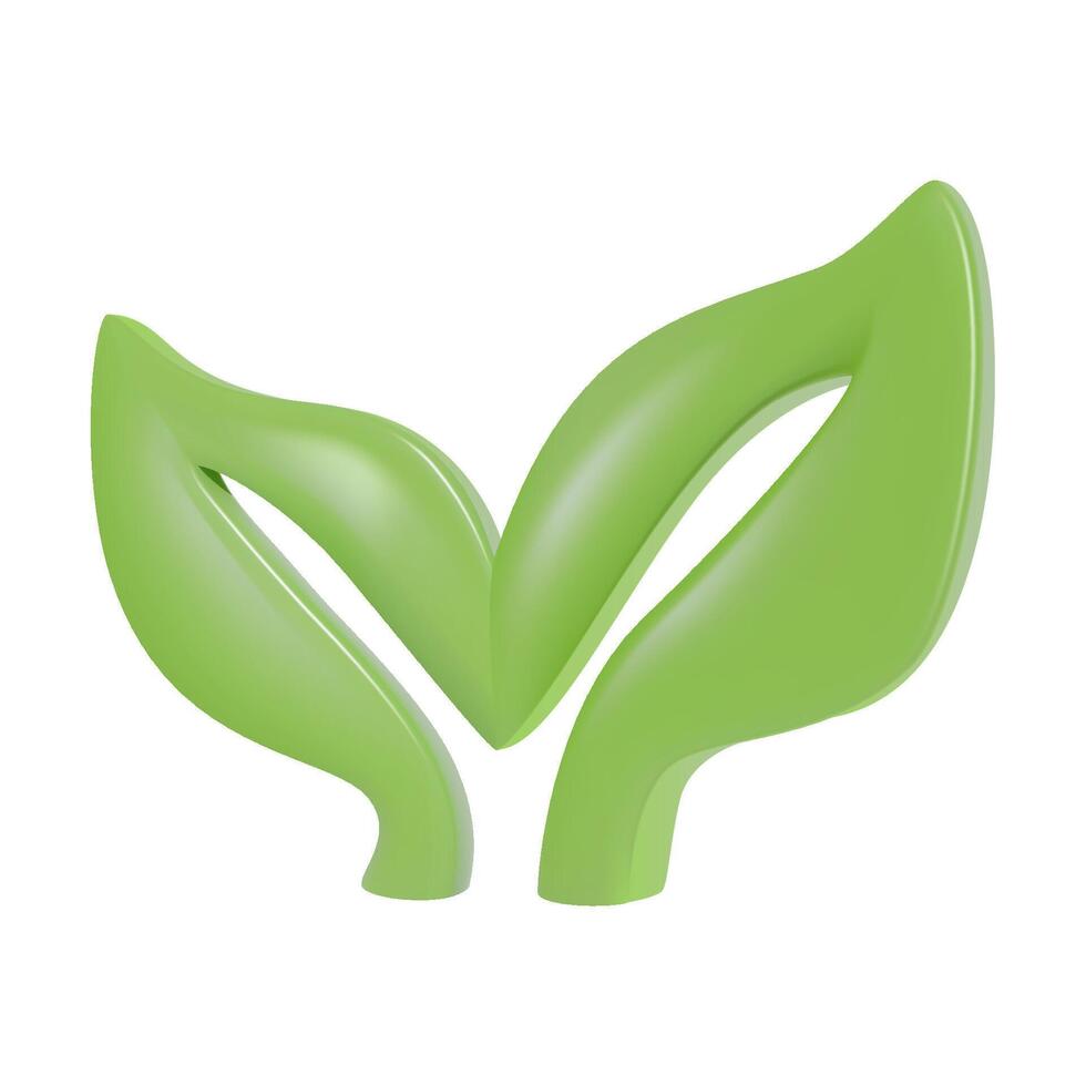 Icon with two green leaves. 3D symbol of eco-friendliness, naturalness, organic products. illustration of plants. vector