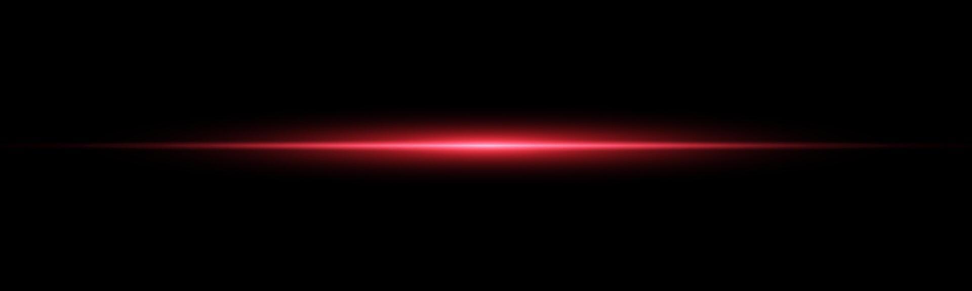 Red horizontal laser beam. Light lensflare. Red glow flare light effect. illustration. vector