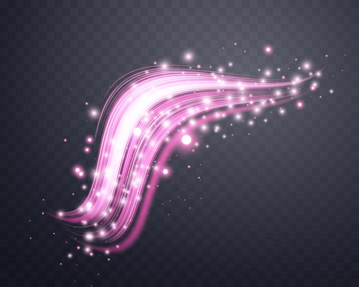 Glowing pink lines. Neon realistic energy speed. Abstract light effect on a dark background. vector