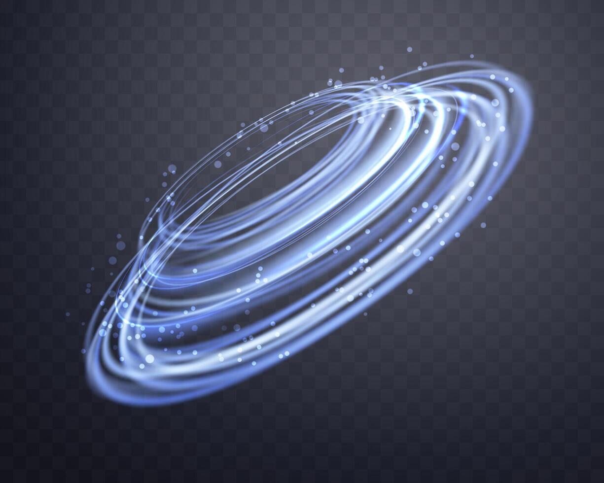 Blue magic glowing ring. Neon realistic energy flare halo ring. Abstract light effect on a dark transparent background. vector