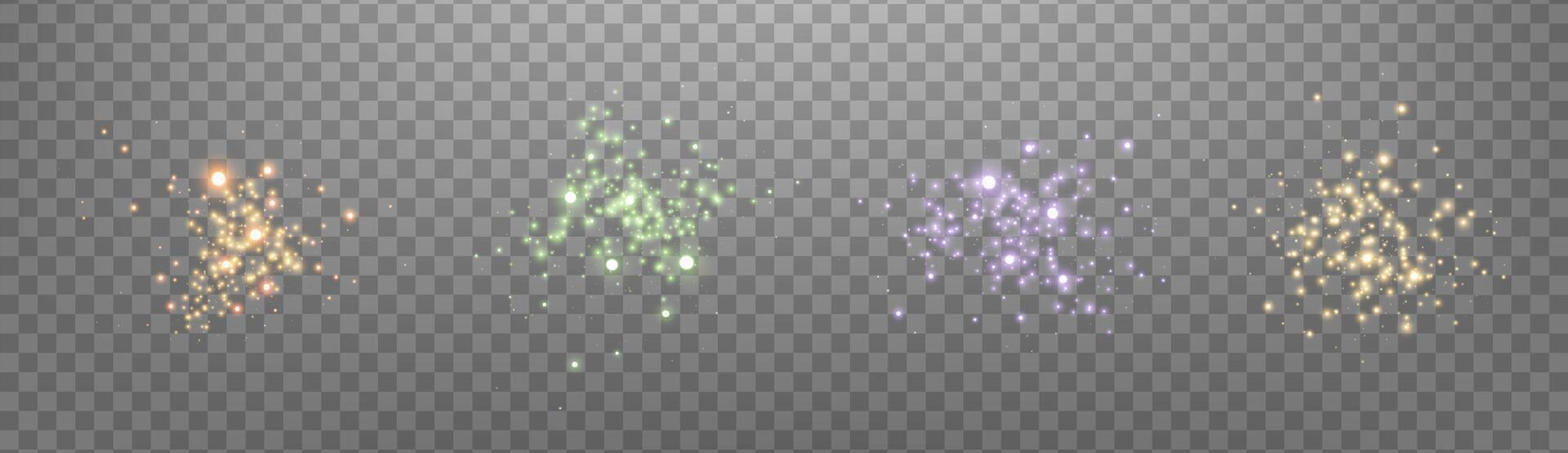 Glowing magic sparkles. Glittering dots, particles and stars. Glow flare light effect. Luminous points different colors. vector