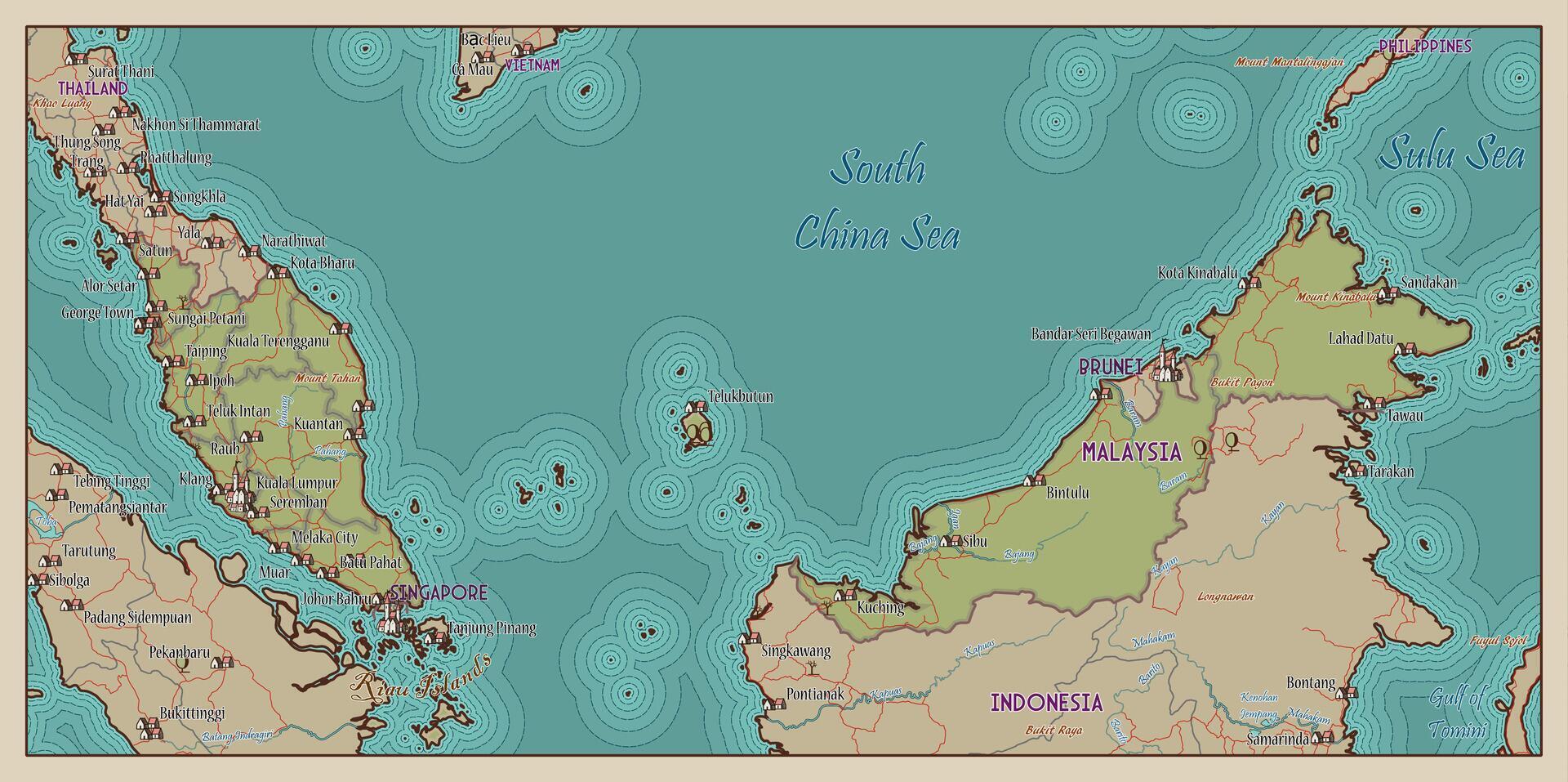 Map of Malaysia vintage style vector