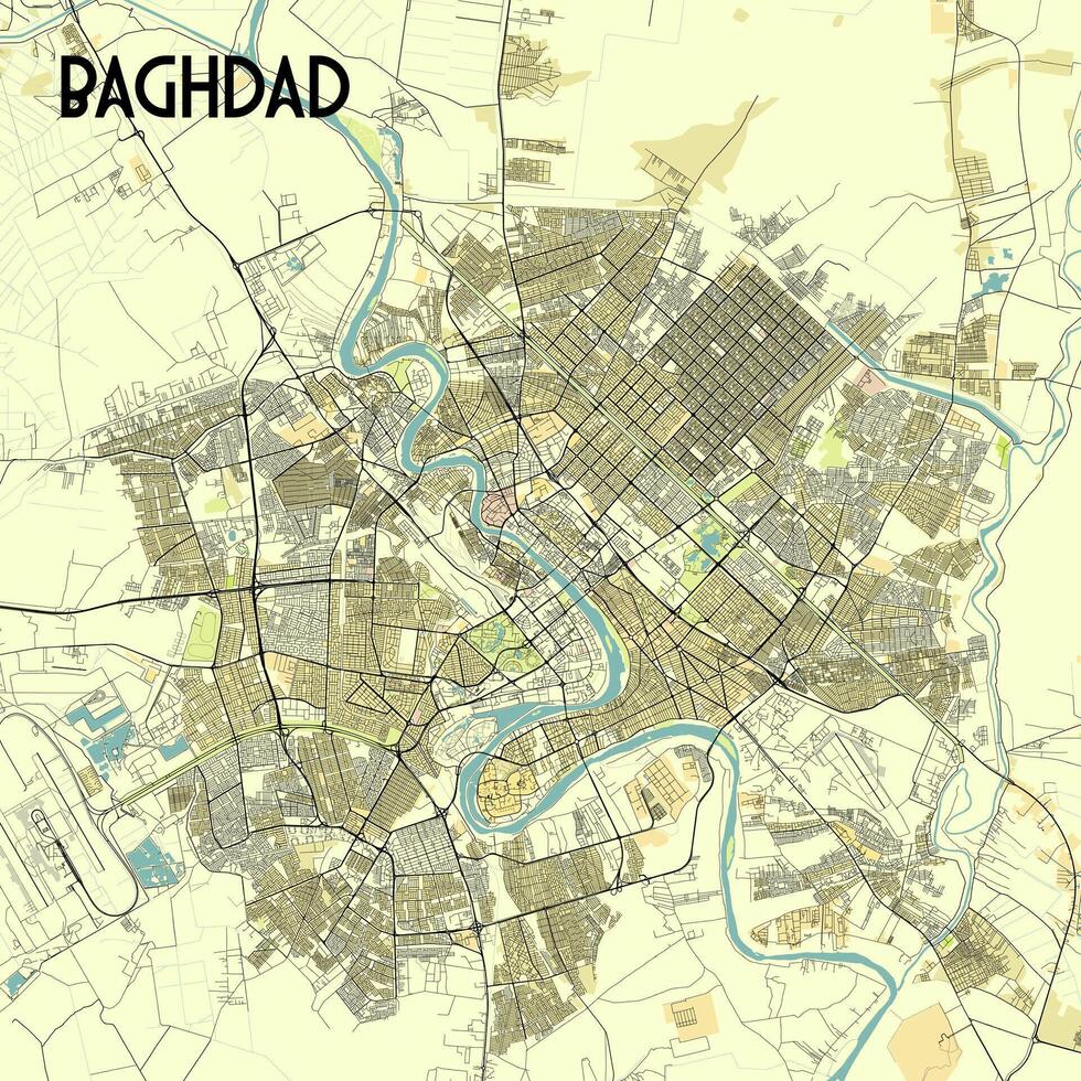 bagdad, Irak mapa póster Arte vector