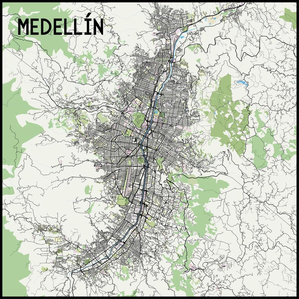 Medellin, Antioquia, Colombia map poster art vector