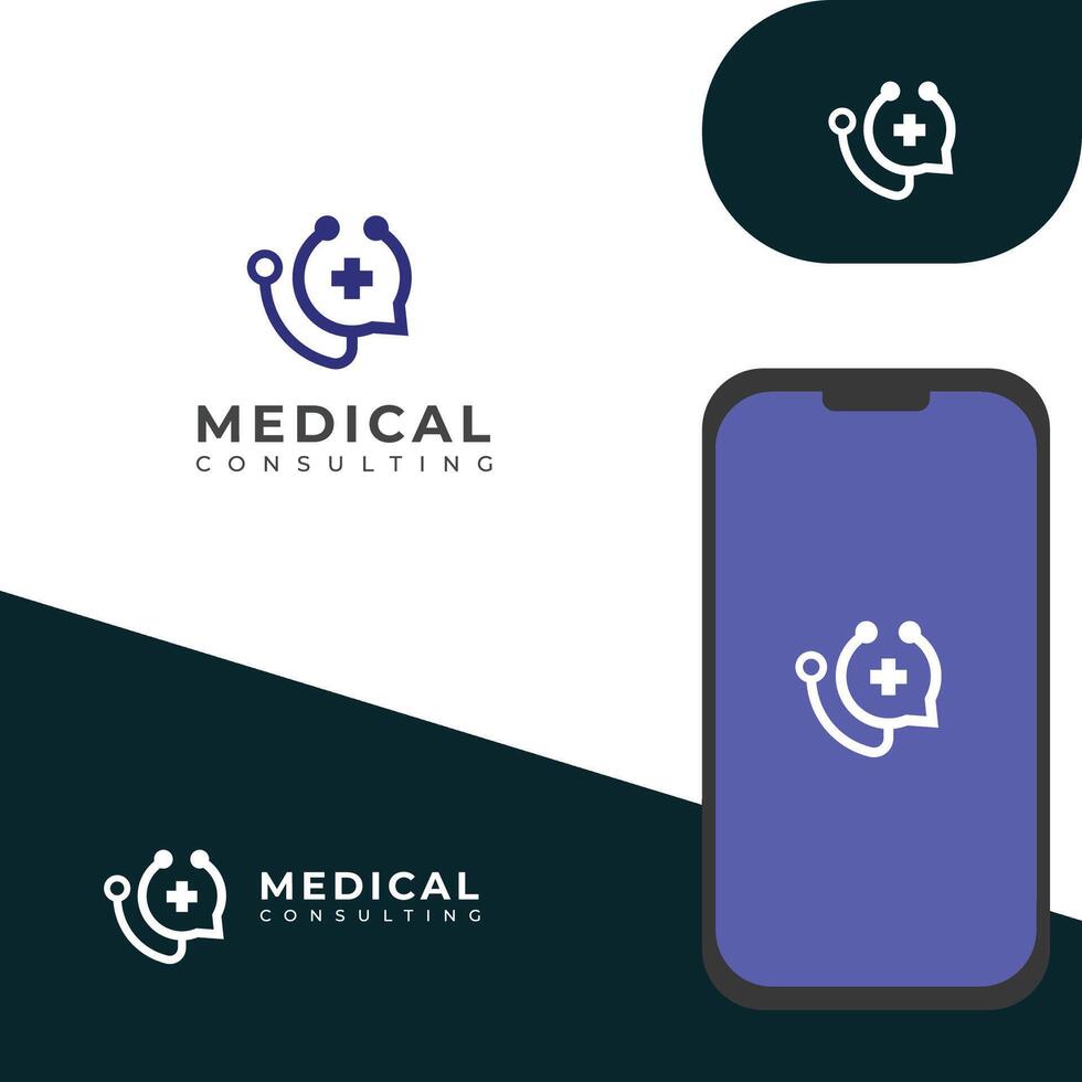 Medical consulting logo design. Doctor chat consulting talk logo. vector