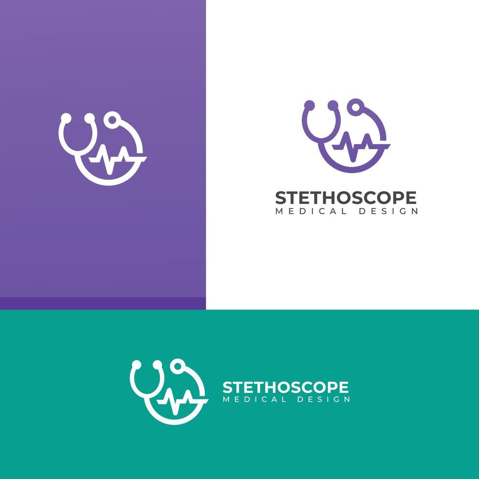 creativo estetoscopio médico logo salud chequeo herramienta. vector