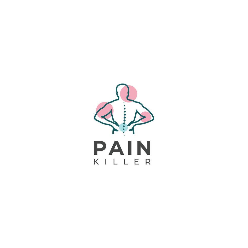 creativo espalda dolor, dolor asesino tratamiento logo diseño. vector