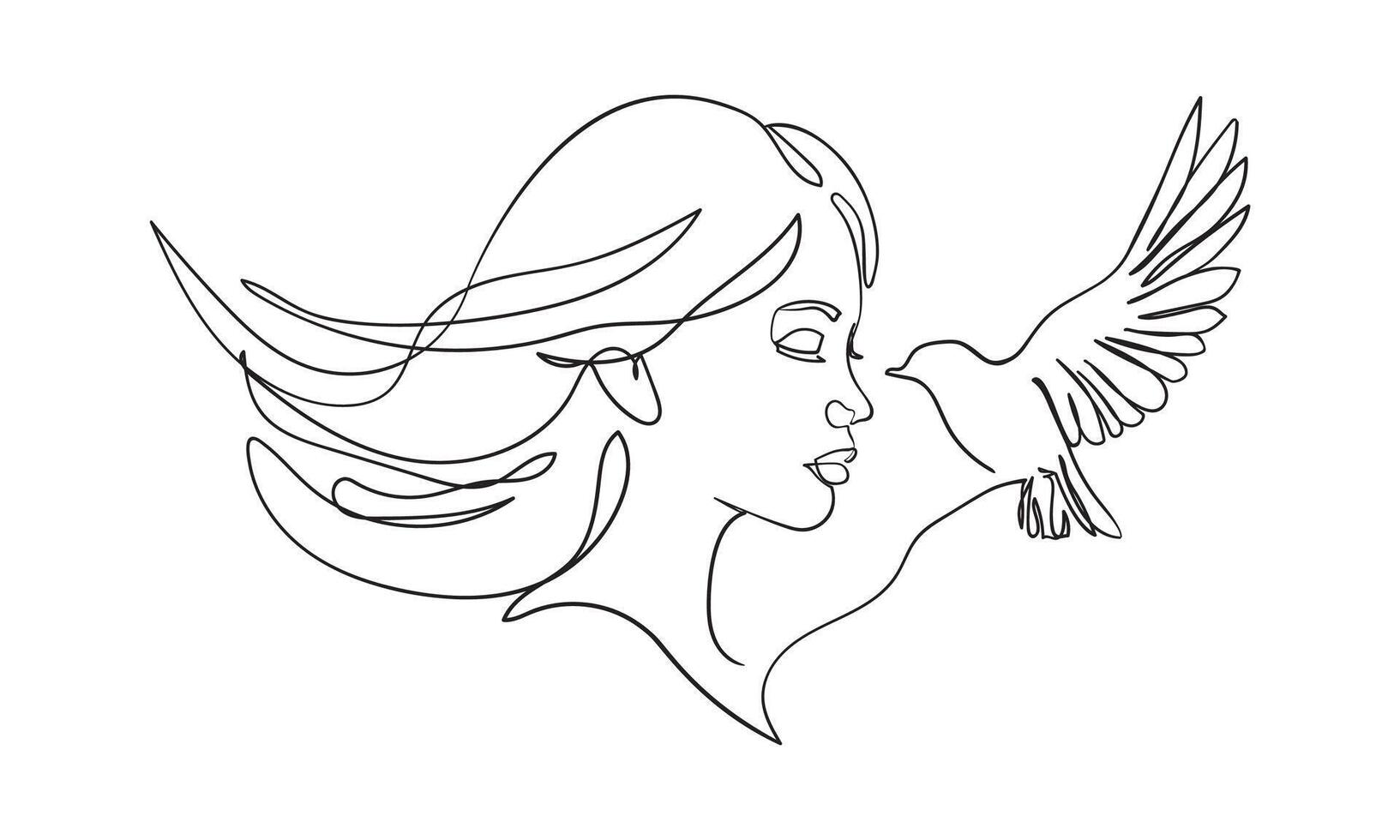 mujer con pájaro. retrato minimalista estilo. línea Arte ilustración. vector