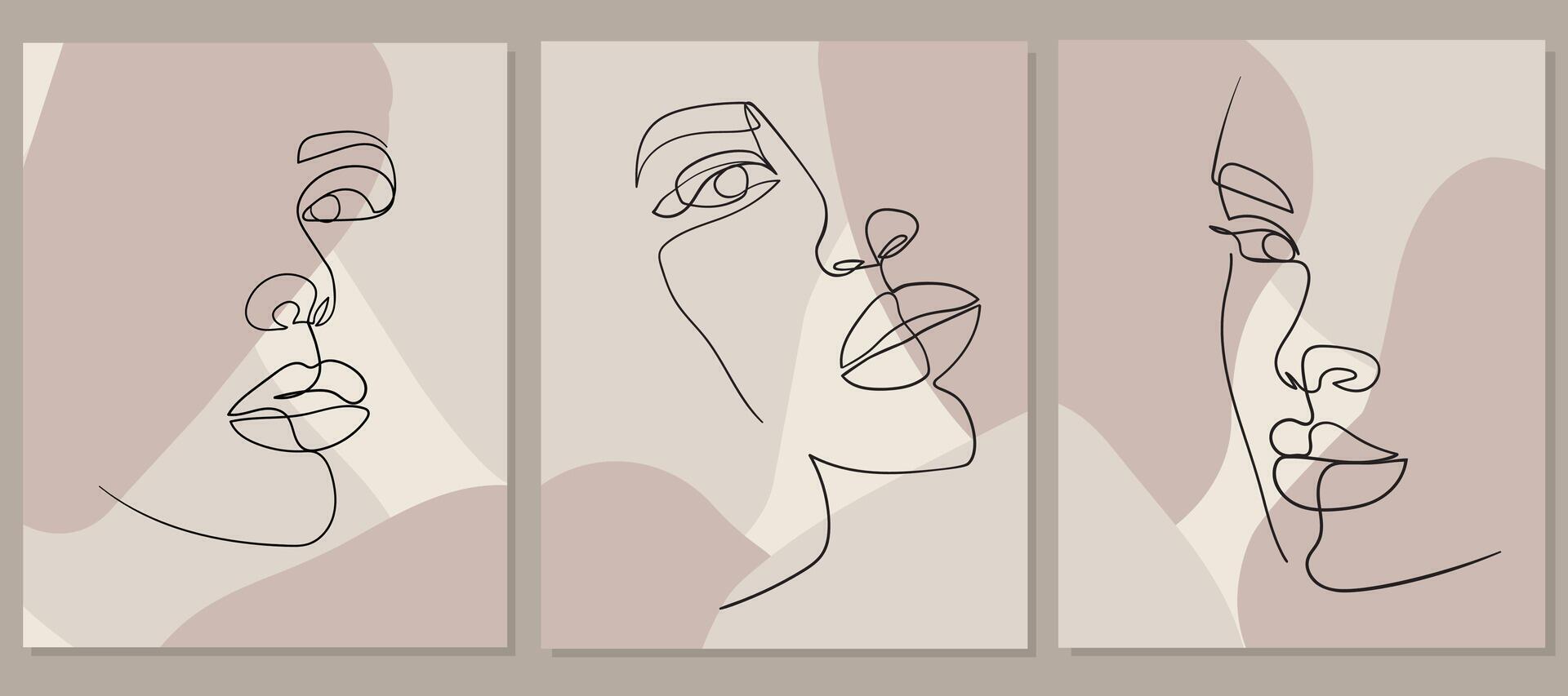 conjunto de retratos simple, minimalista ilustración de mujer rostro. uno línea dibujo. vector