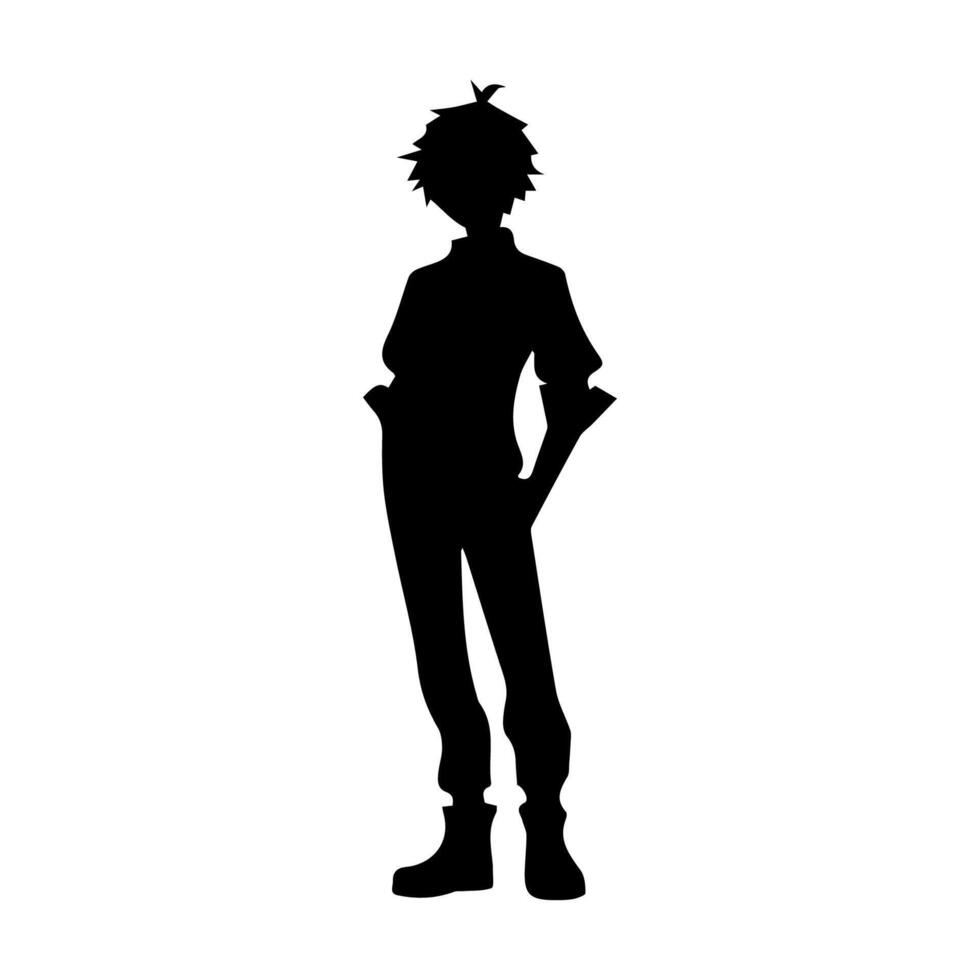 illustration of boy profile anime style, black silhouette isolated on white background vector