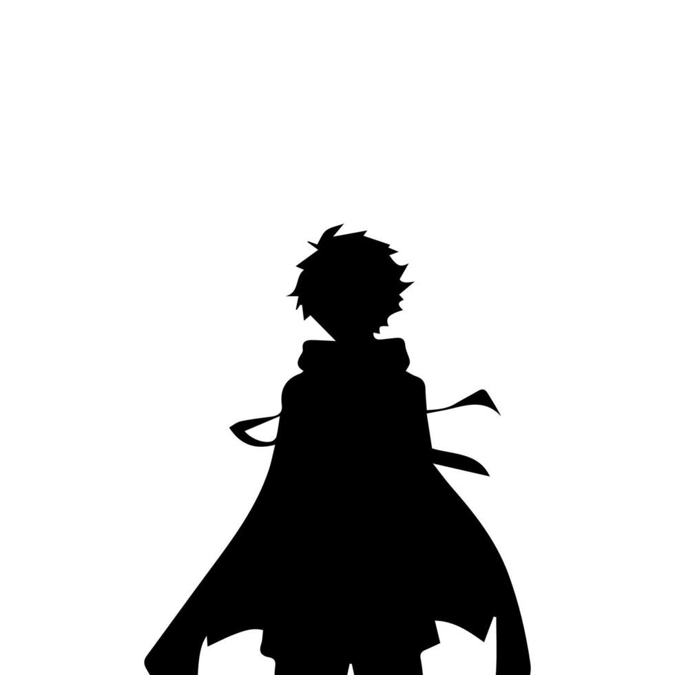 illustration of boy profile anime style, black silhouette isolated on white background vector