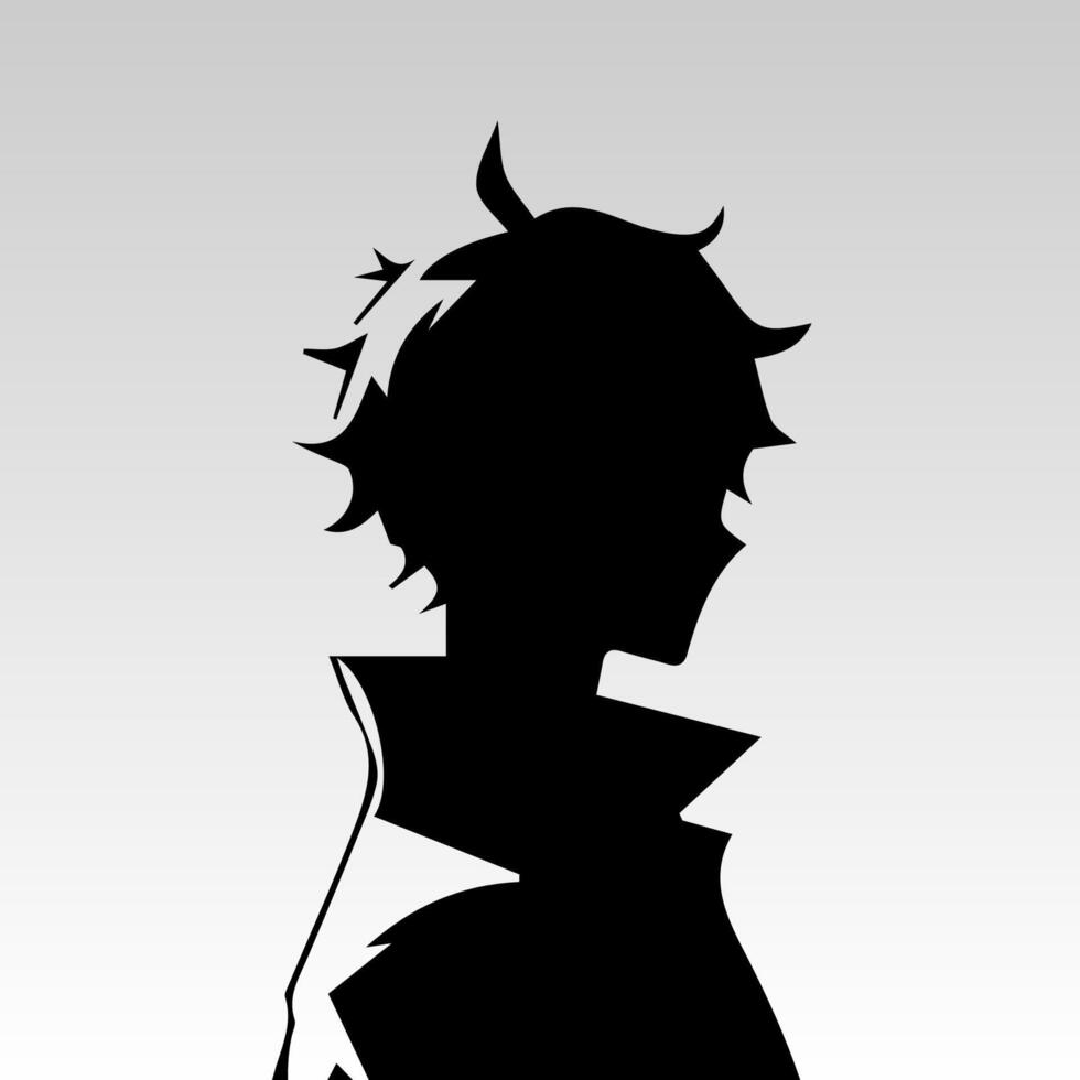 illustration of boy profile anime style, black silhouette isolated on white background vector