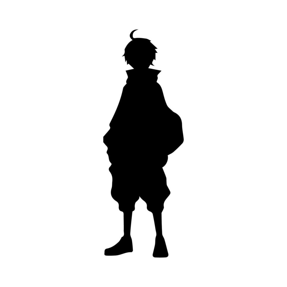 illustration of boy profile anime style, black silhouette isolated on white background vector