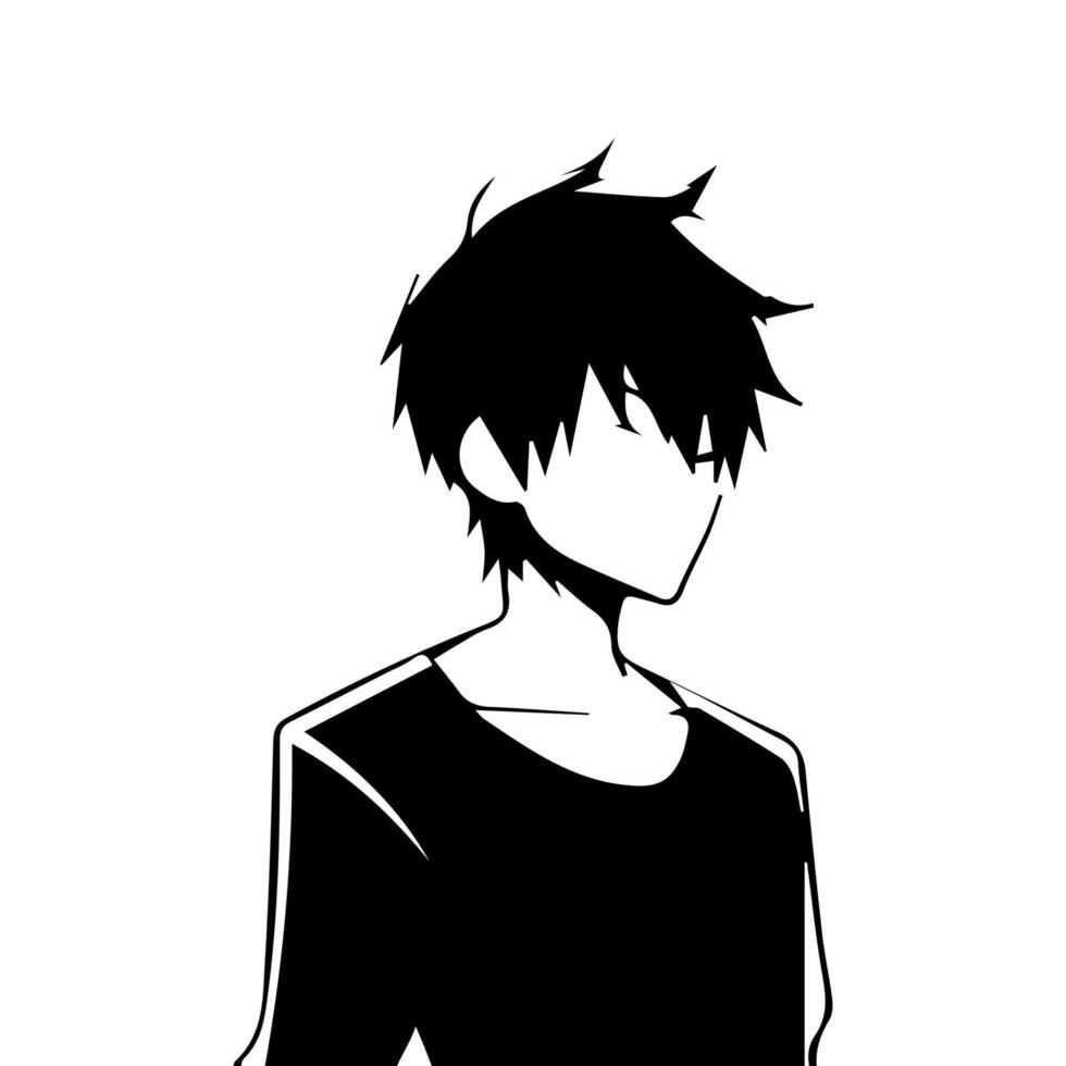 illustration of boy profile anime style, black silhouette isolated on white background vector