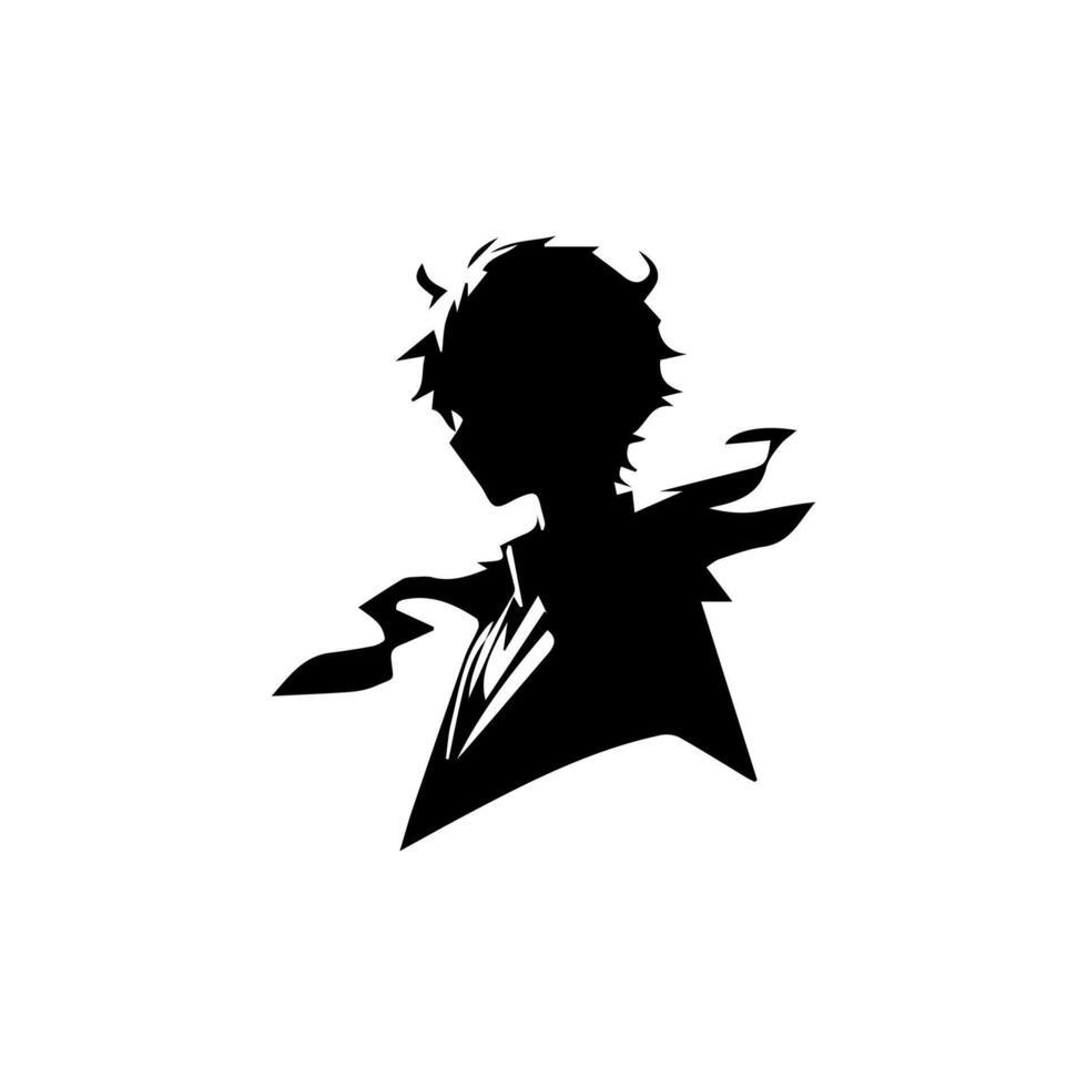 illustration of boy profile anime style, black silhouette isolated on white background vector