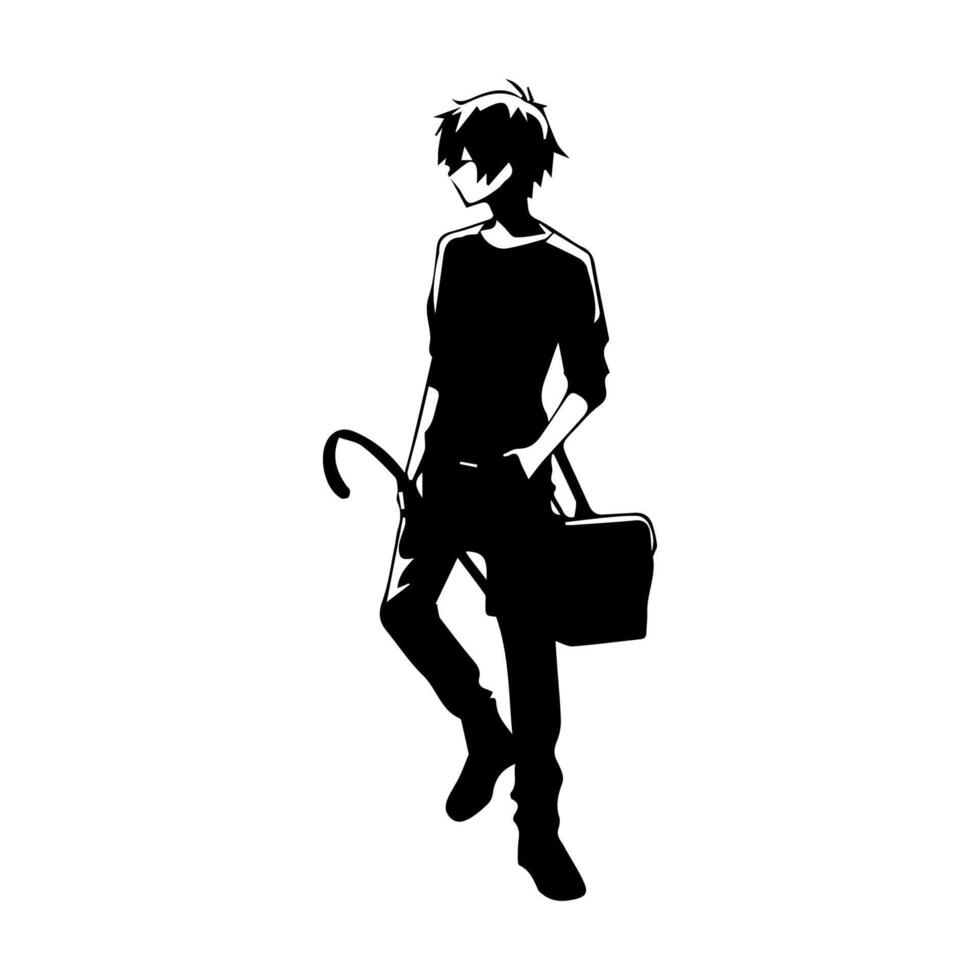 illustration of boy profile anime style, black silhouette isolated on white background vector