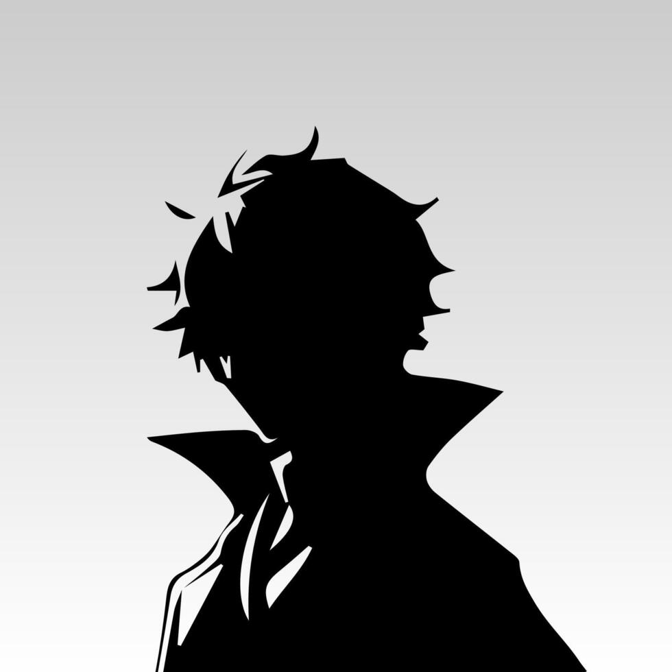 illustration of boy profile anime style, black silhouette isolated on white background vector