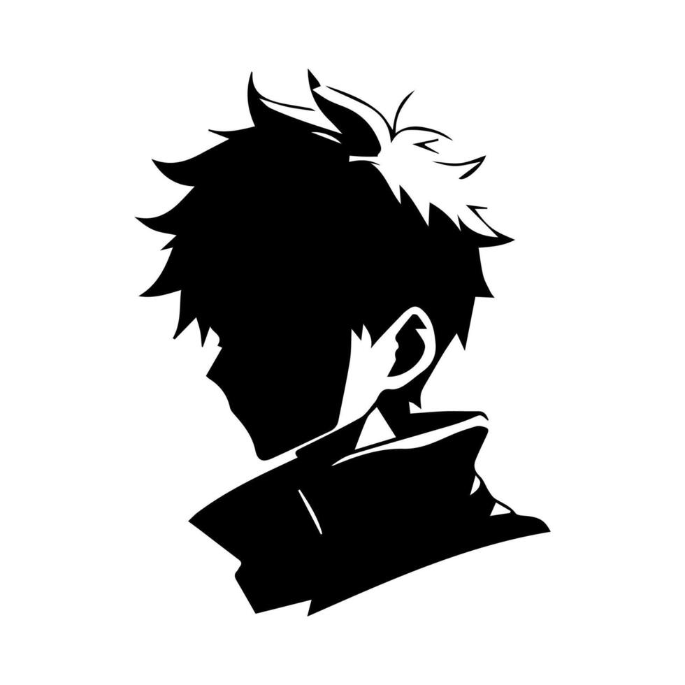 ilustración de chico perfil anime estilo, negro silueta aislado en blanco antecedentes vector