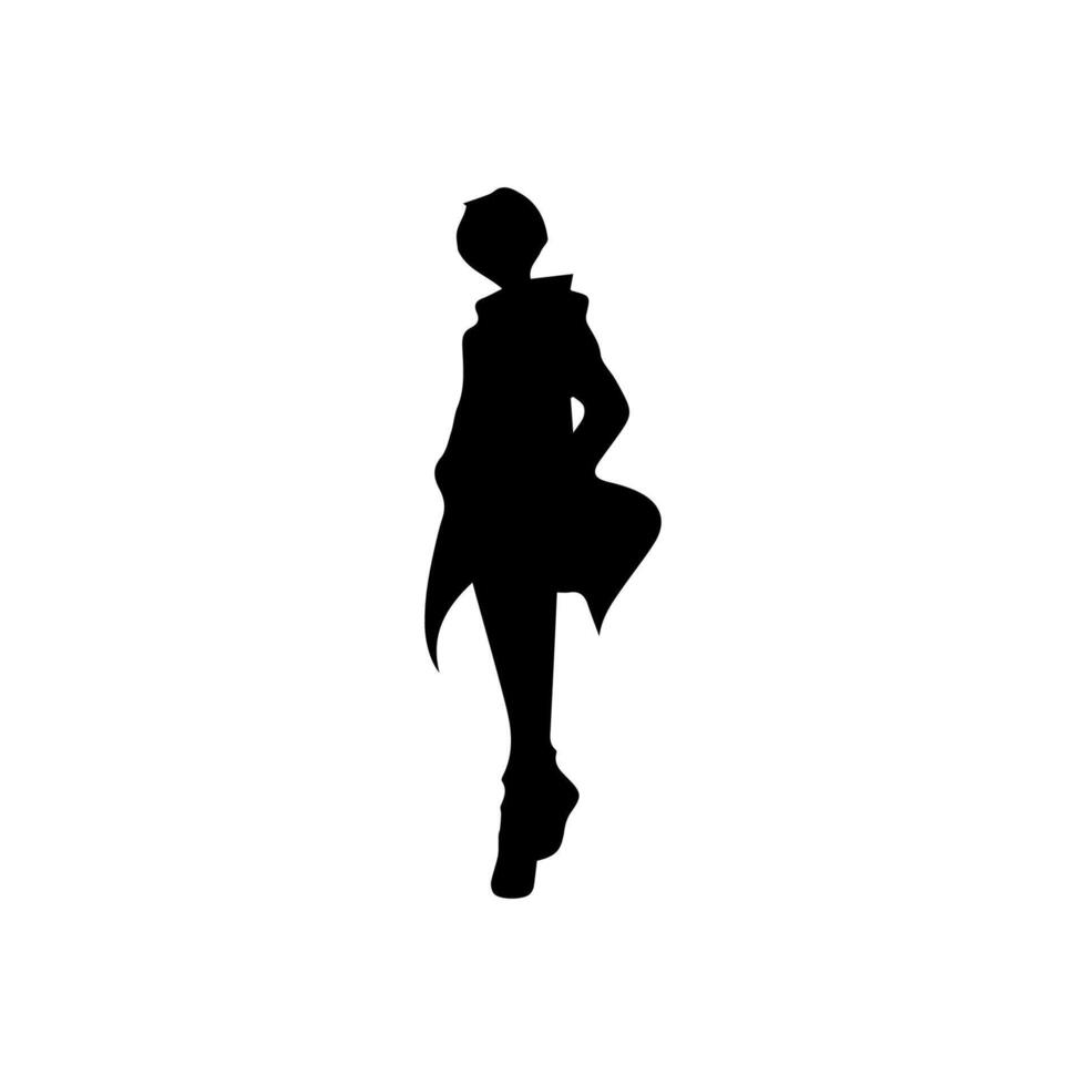 illustration of boy profile anime style, black silhouette isolated on white background vector