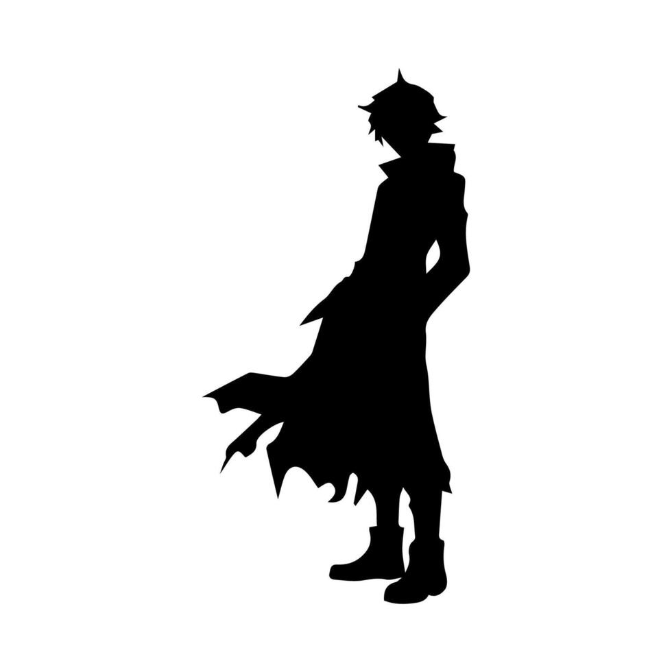 illustration of boy profile anime style, black silhouette isolated on white background vector