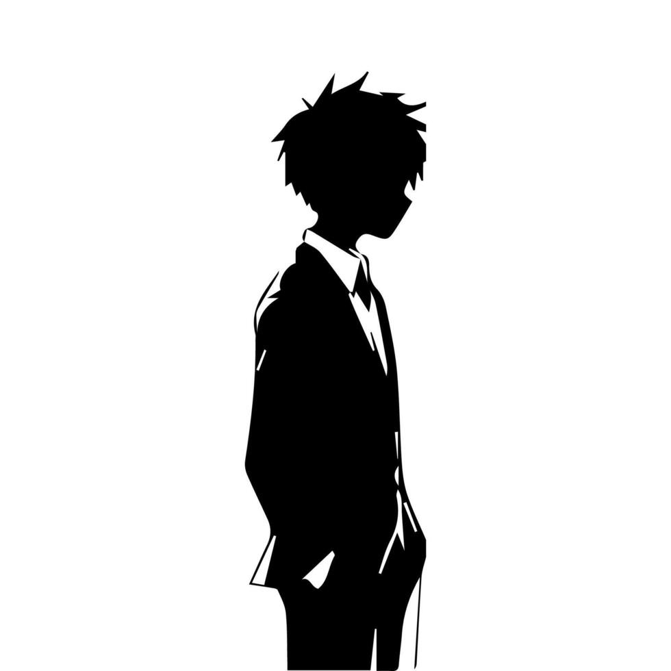 illustration of boy profile anime style, black silhouette isolated on white background vector