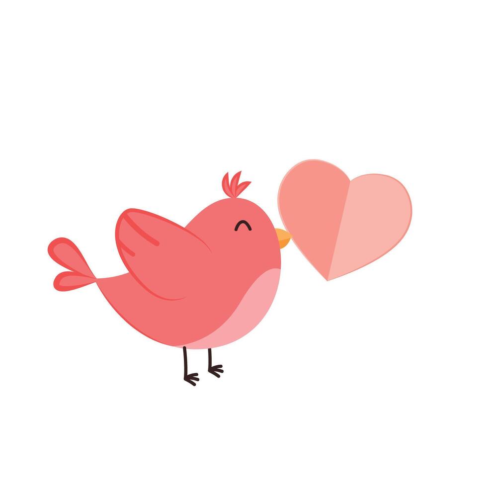 Bird cartoon . A bird perched on a branch. Bird and paper heart . vector