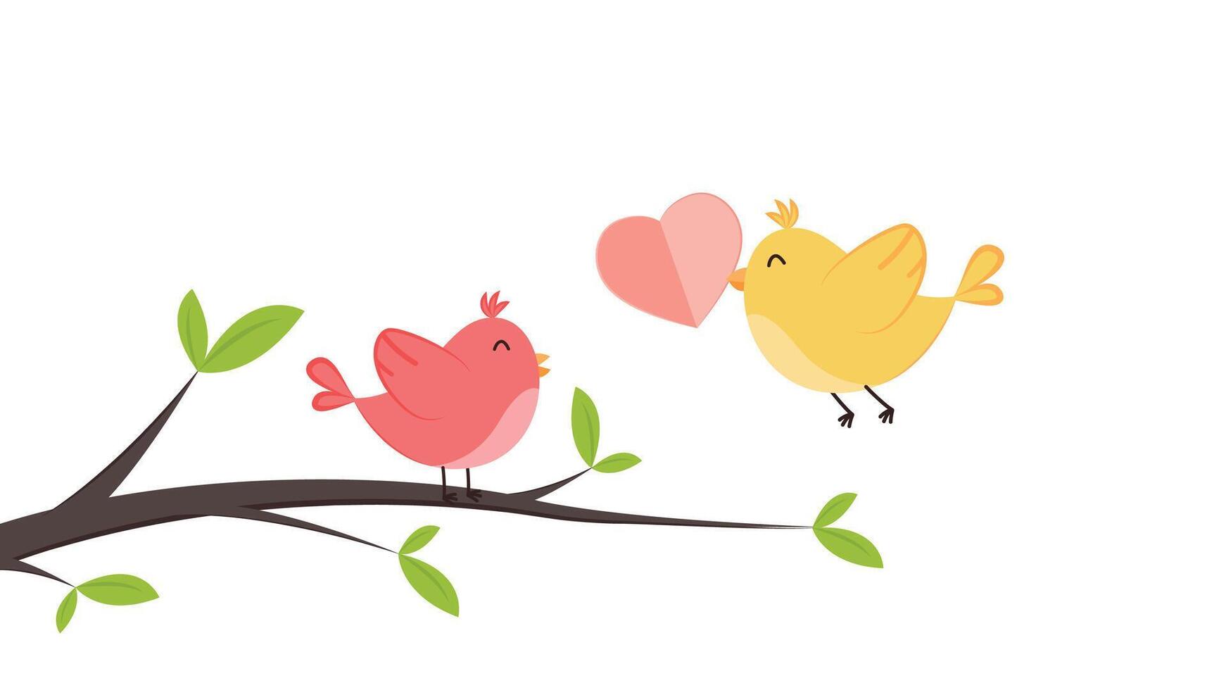 Bird cartoon . A bird perched on a branch. Bird and paper heart . vector