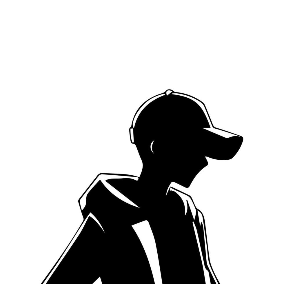 illustration of boy profile anime style, black silhouette isolated on white background vector