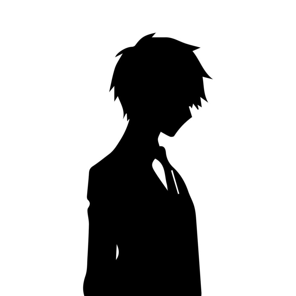 illustration of boy profile anime style, black silhouette isolated on white background vector