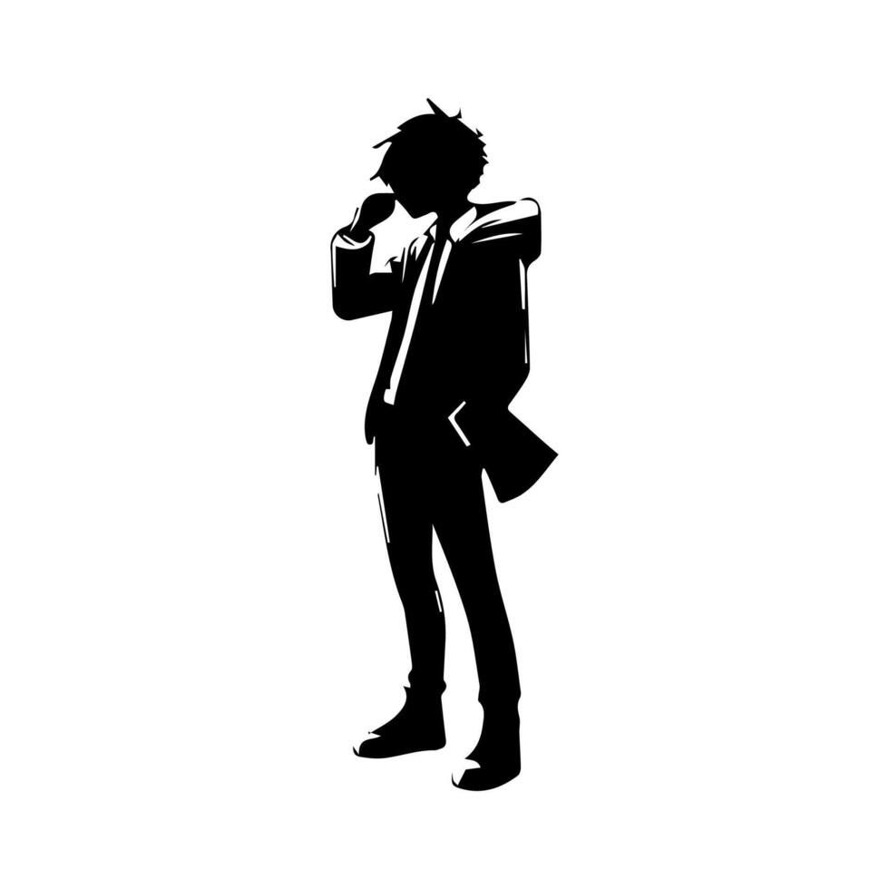 ilustración de chico perfil anime estilo, negro silueta aislado en blanco antecedentes vector