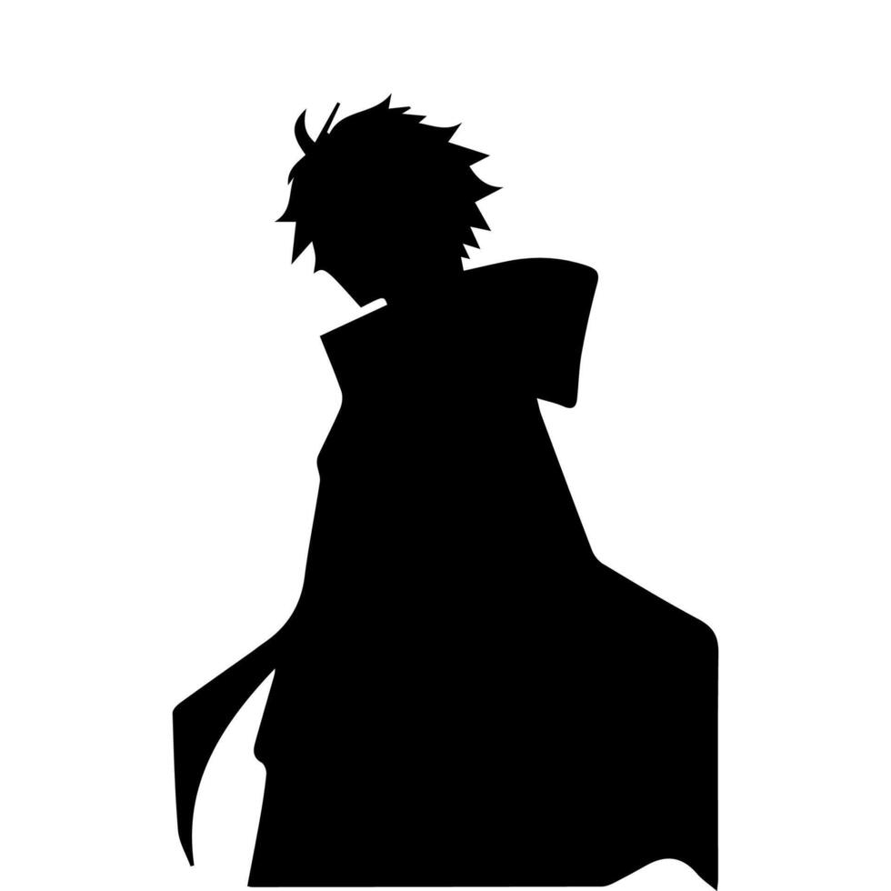 illustration of boy profile anime style, black silhouette isolated on white background vector