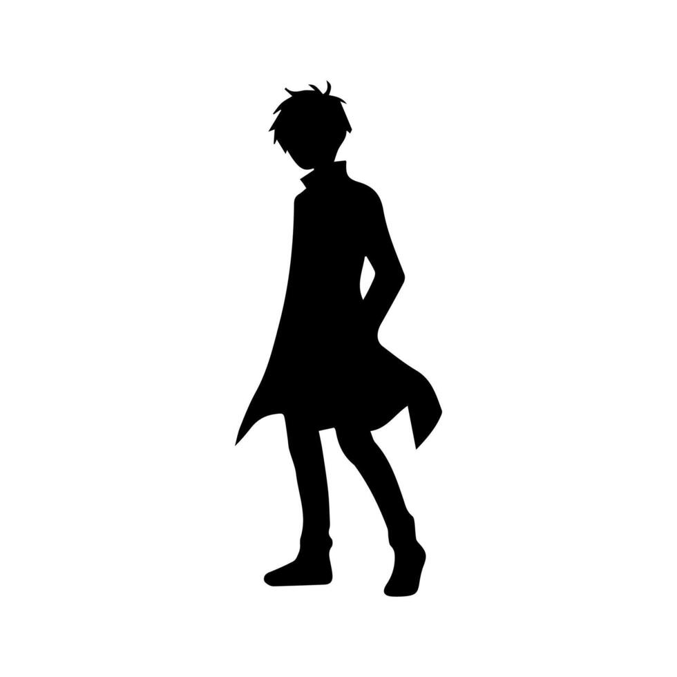 illustration of boy profile anime style, black silhouette isolated on white background vector