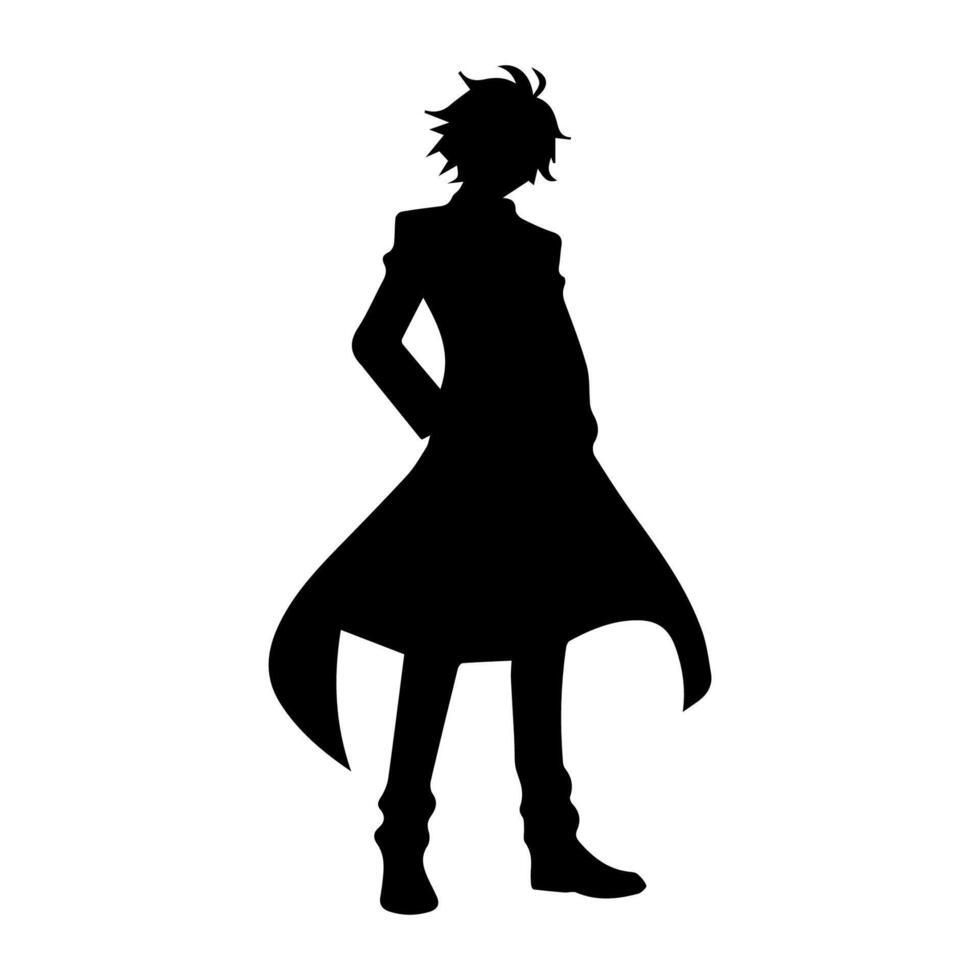 illustration of boy profile anime style, black silhouette isolated on white background vector