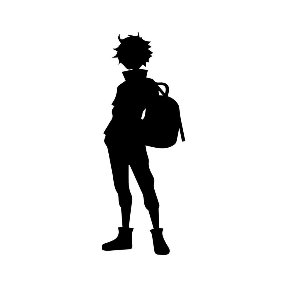 illustration of boy profile anime style, black silhouette isolated on white background vector